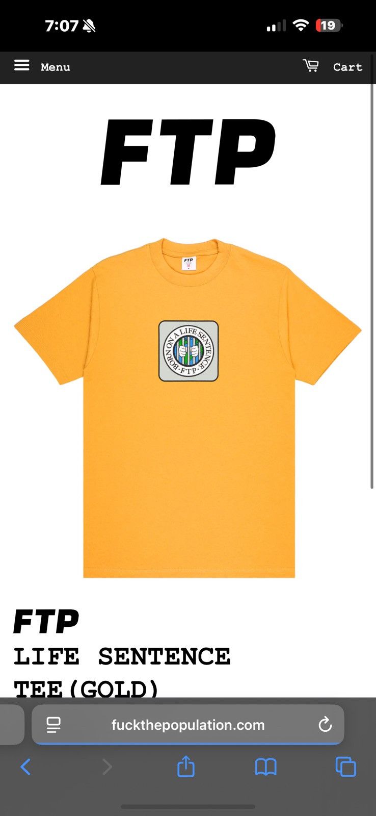 Fuck The Population FTP LIFE SENTENCE TEE (GOLD) Size US S / EU 44-46 / 1 - 3 Thumbnail