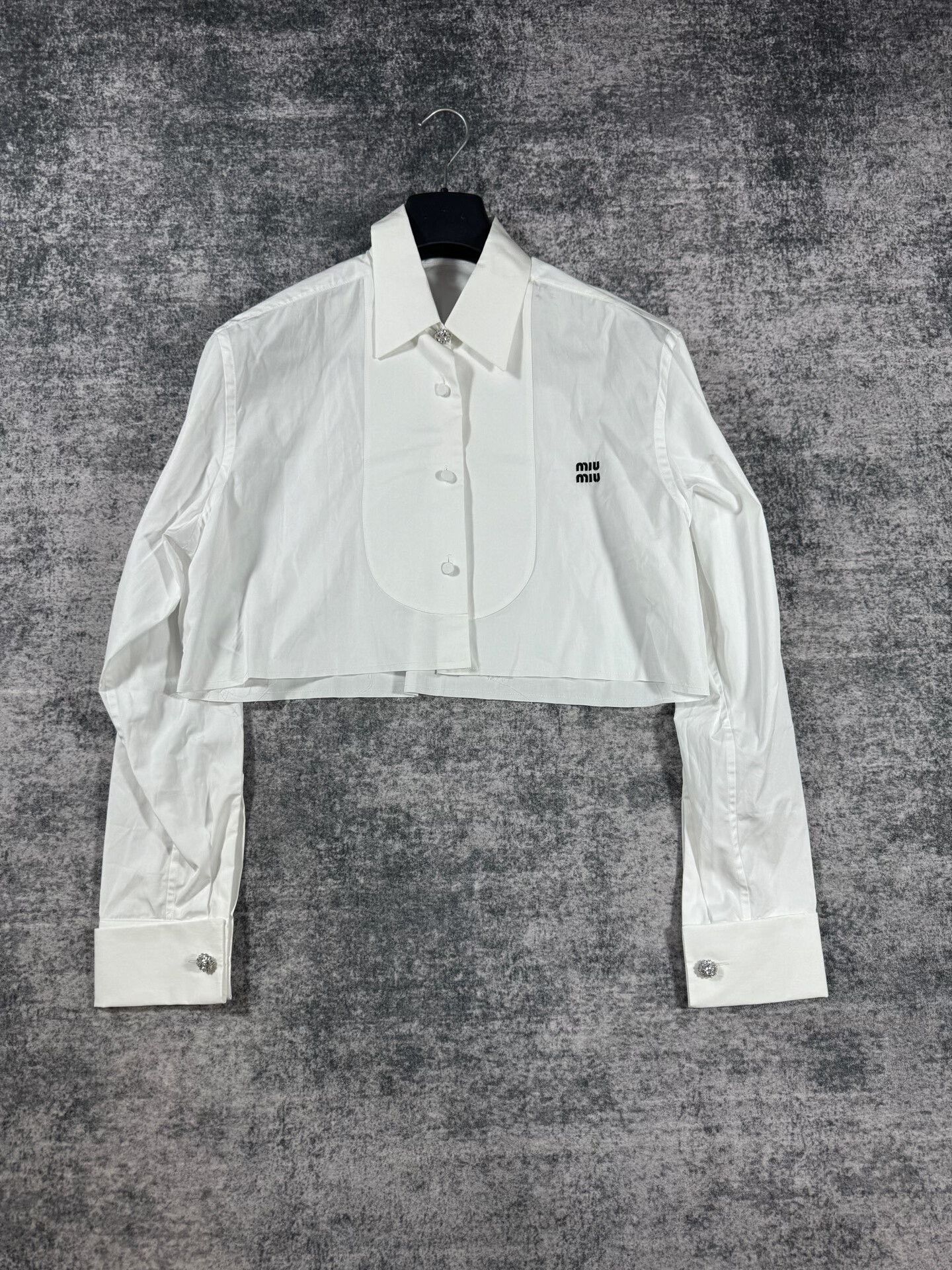 Miu Miu Miu Miu White Cropped Shirt with Studs Size M / US 6-8 / IT 42-44 - 1 Thumbnail