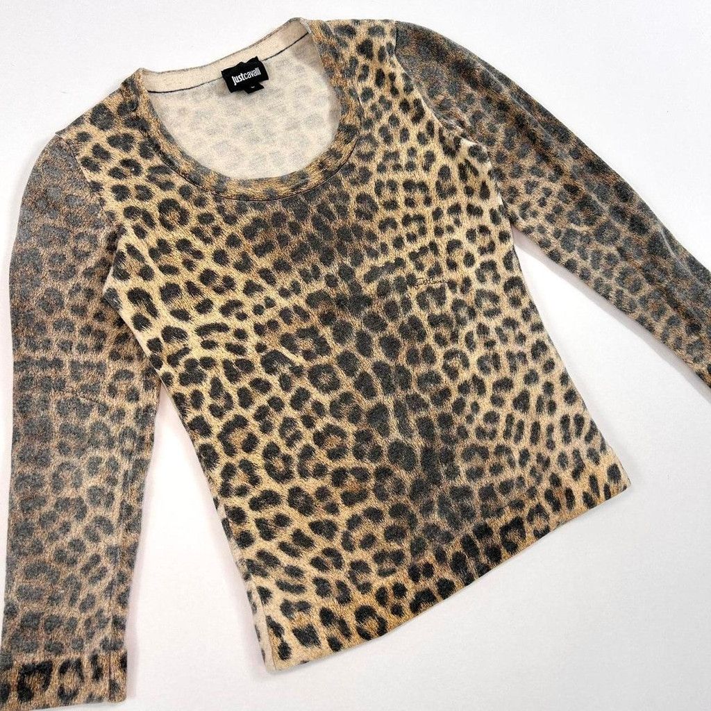 Cavalli brown and black leopard print knit sweater