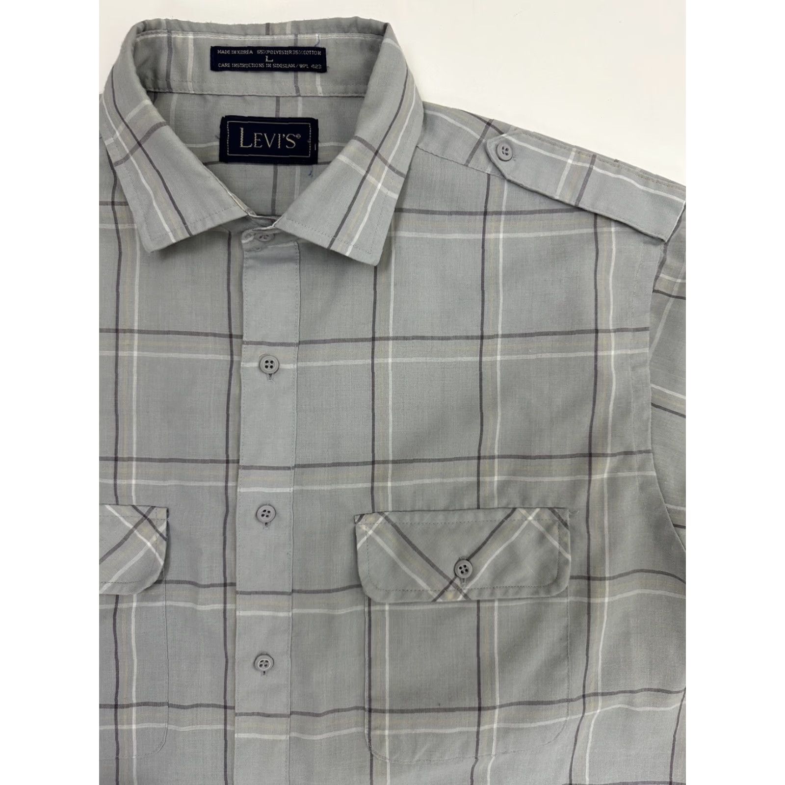 Levi's VINTAGE Levi's Shirt Men L Gray Check 80s Button-Up Long Sleeve Slim Casual, Business, Hipster Mens Size US L / EU 52-54 / 3 - 2 Thumbnail