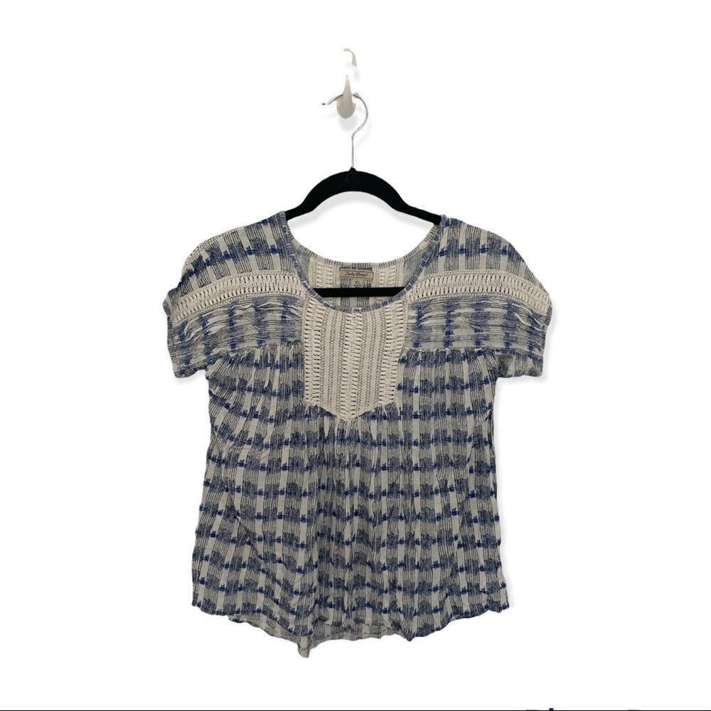 Lucky Brand Lucky Brand XS Blue & White Short Sleeve Blouse – Crochet Tr Size XS / US 0-2 / IT 36-38 - 2 Thumbnail