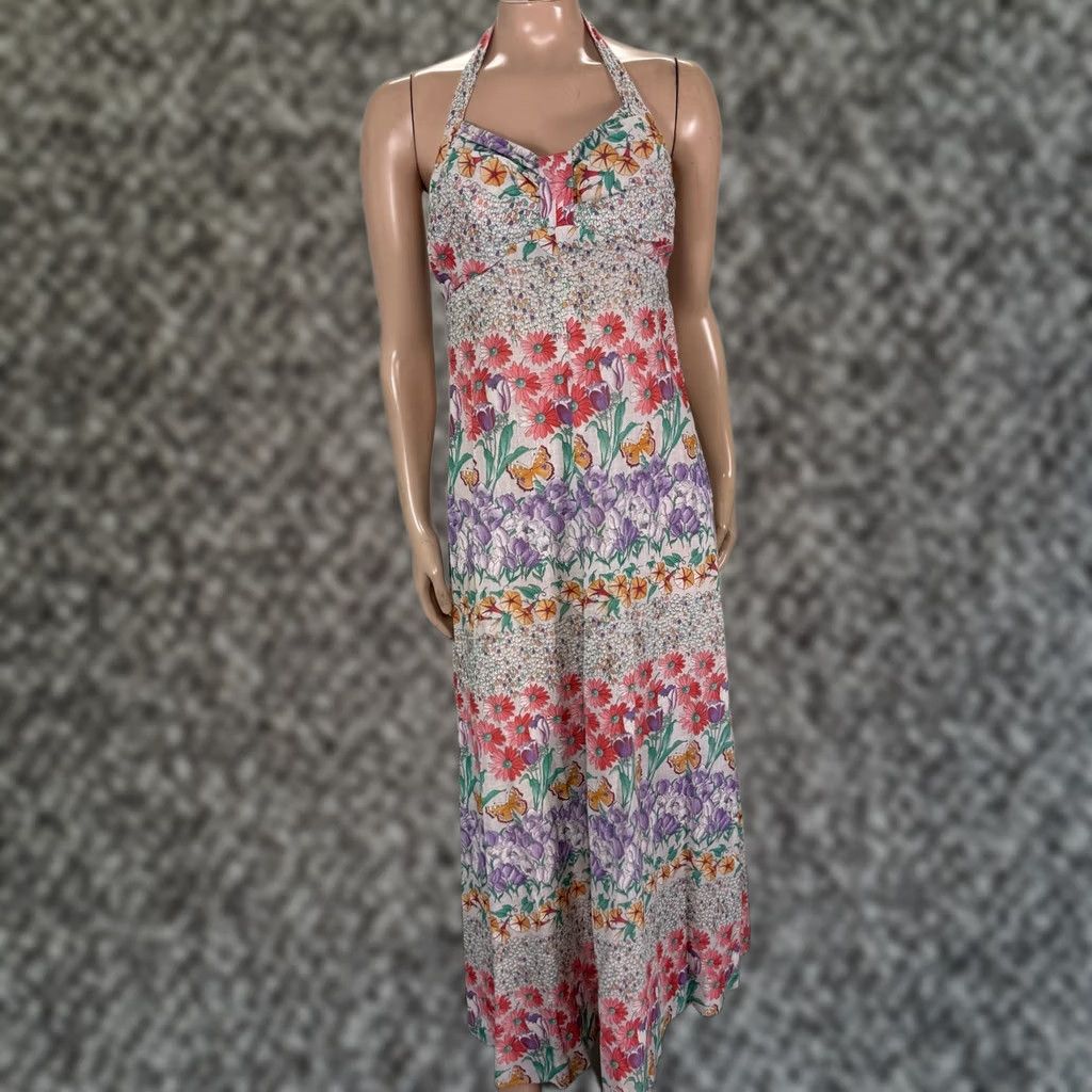 Vintage VINTAGE Floral Cotton Halter Dress XS Long Maxi 70s Bohemian Butterfly Hippie NN27 Womens Size XS / US 0-2 / IT 36-38 - 1 Thumbnail