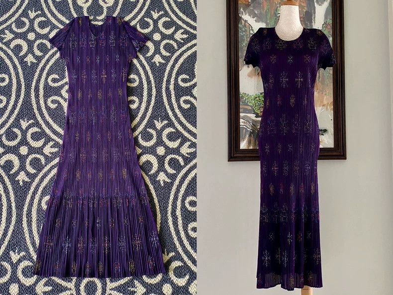 Issey Miyake Issey Miyake Vintage Purple Pleated Dress - dmc Size US 30 / EU 46 - 1 Thumbnail