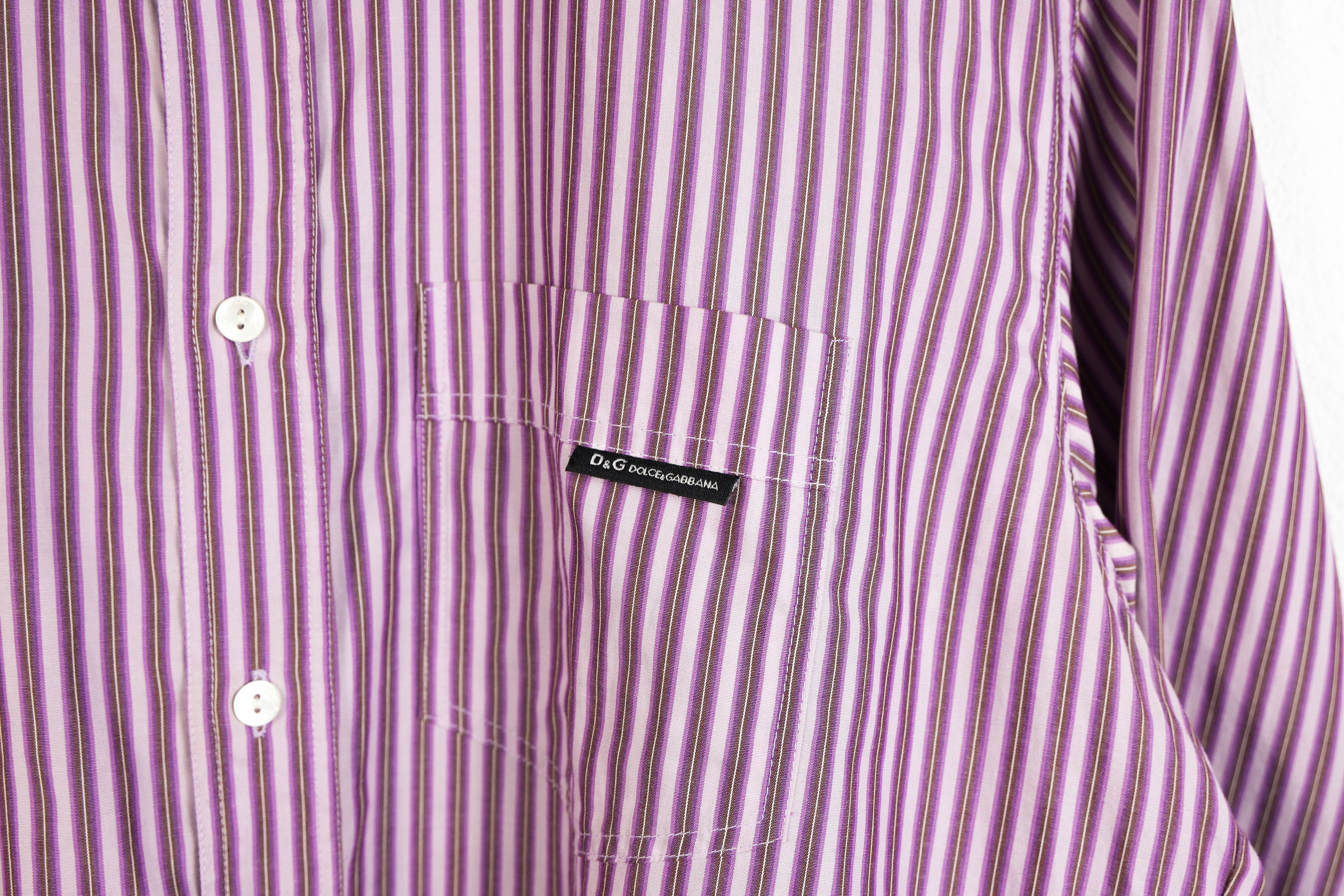 Dolce & Gabbana Dolce & Gabbana Pocket Logo Tab Purple Striped Shirt L Size US L / EU 52-54 / 3 - 6 Thumbnail