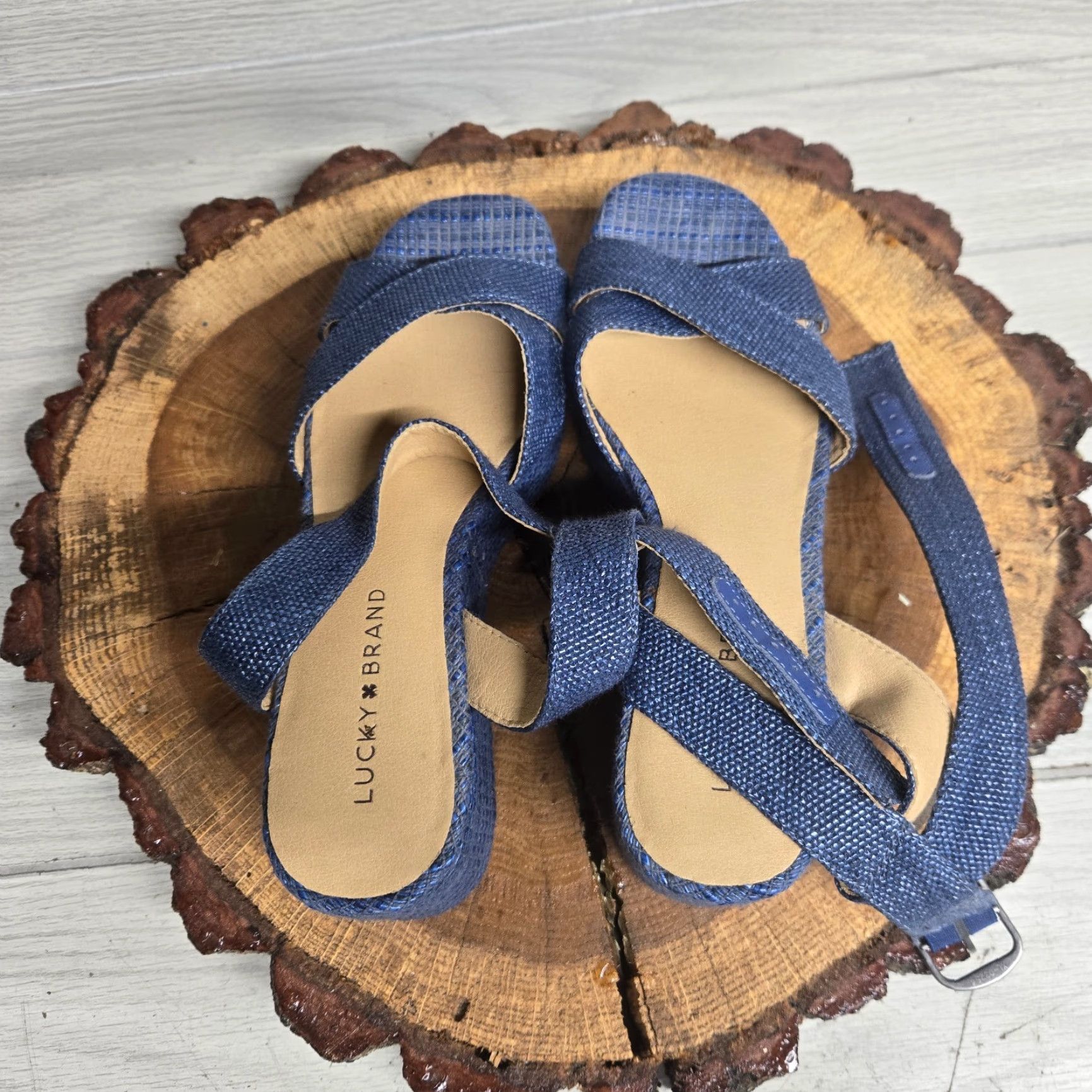 Lucky Brand Lucky Brand Bikaro Denim Espadrille Wedge Sandals - Women - 7.5 M - Blue - Strappy Ankle Strap - Vintage? No (Casual Summer) Size US 7.5 / IT 37.5 - 5 Thumbnail