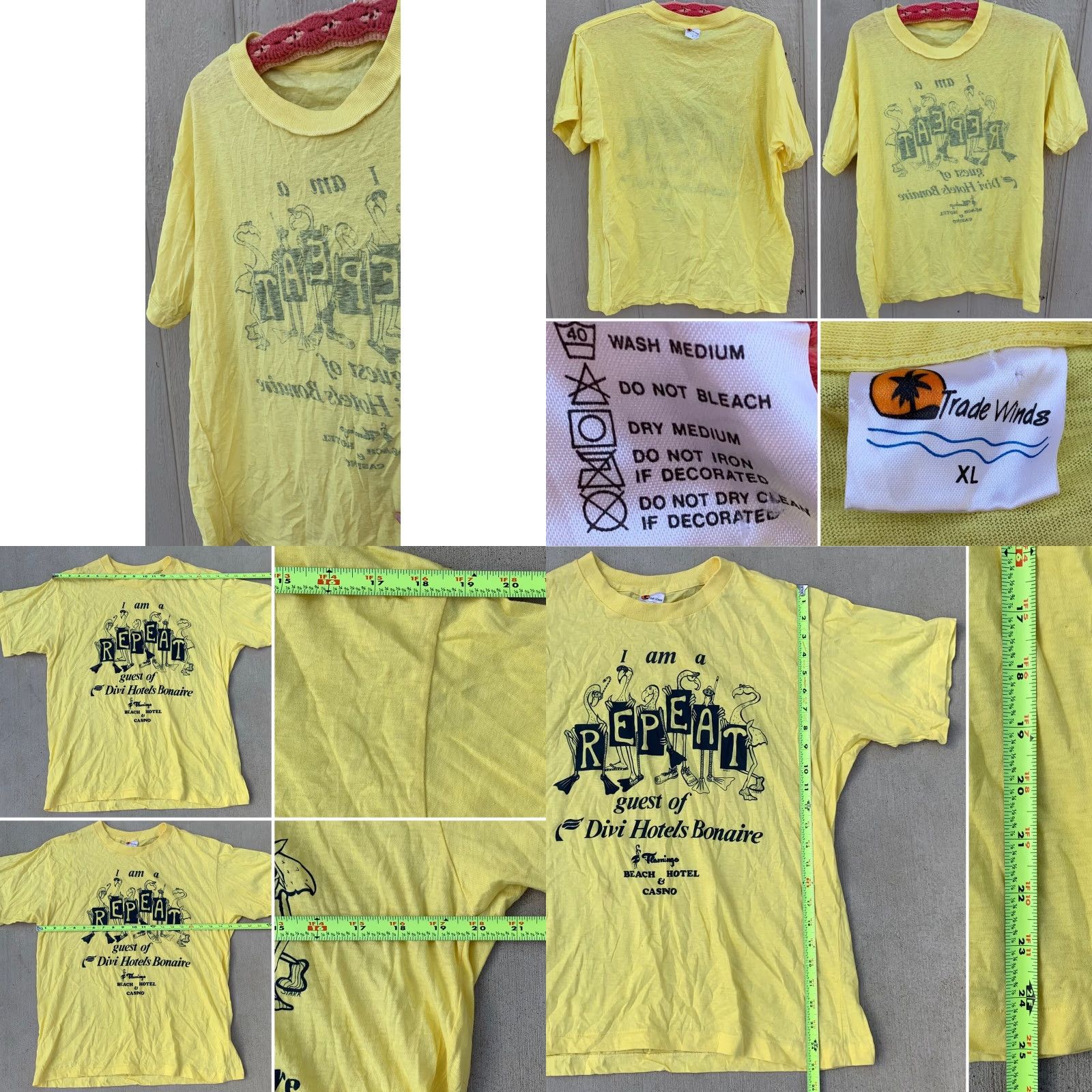 Vintage VINTAGE Repeat guest Divi Hotels Bonaire Flamingo Beach Hotel Casino T Shirt XL Yellow Graphic Tee Mens Size US XL / EU 56 / 4 - 8 Thumbnail