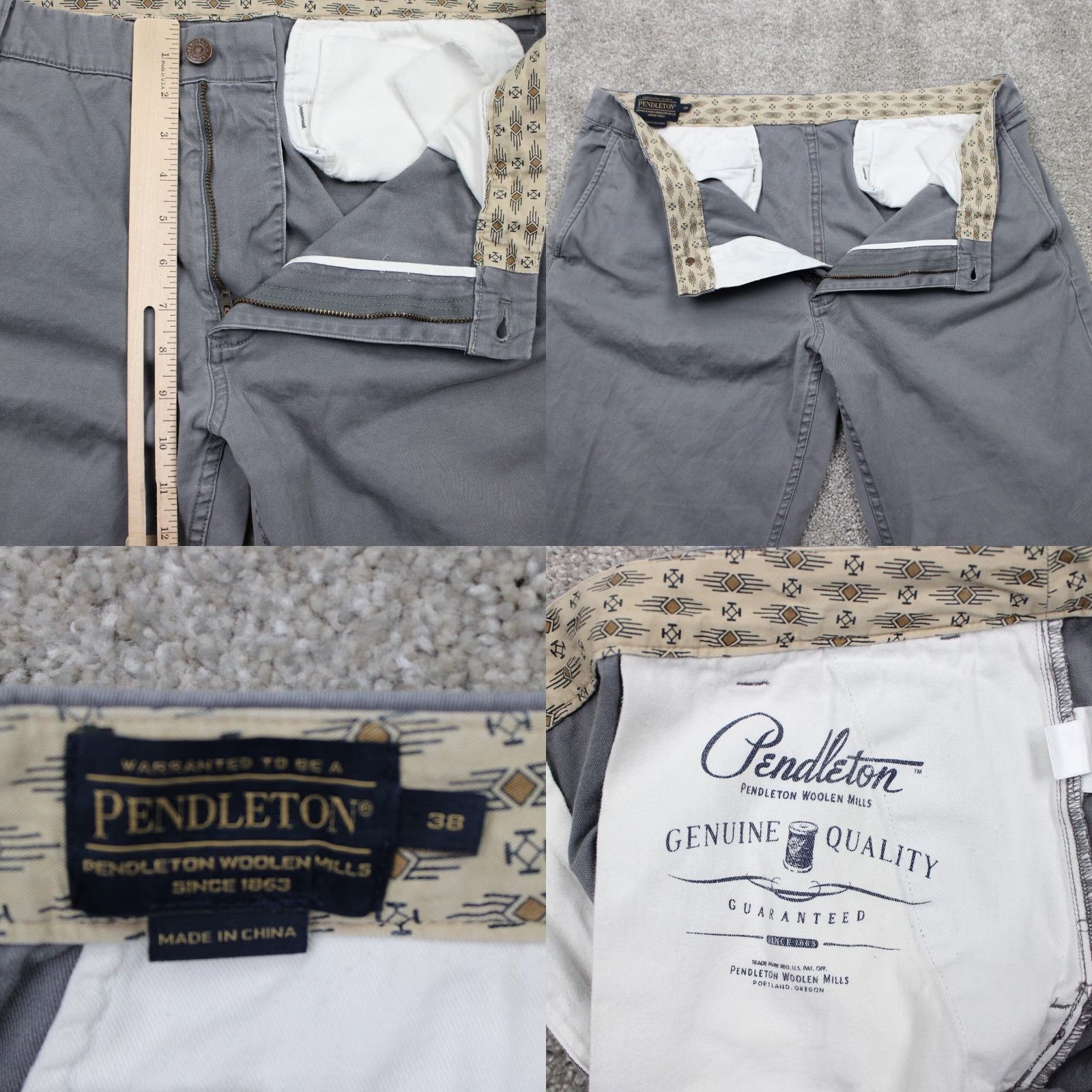 Pendleton Pendleton Pants Mens 38 Gray Chino Flat Front Straight Leg Inseam 32" Regular Warm Causal Workwear Logo 100% Cotton Fabric Type: Canvas Size US 38 / EU 54 - 9 Thumbnail