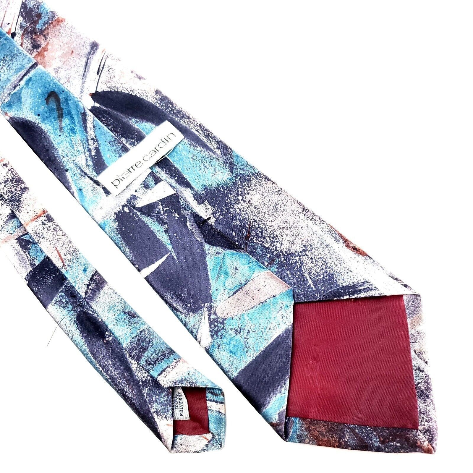 Pierre Cardin Pierre Cardin Polyester Tie Blue Brown Abstract Print Wide Size ONE SIZE - 5 Thumbnail
