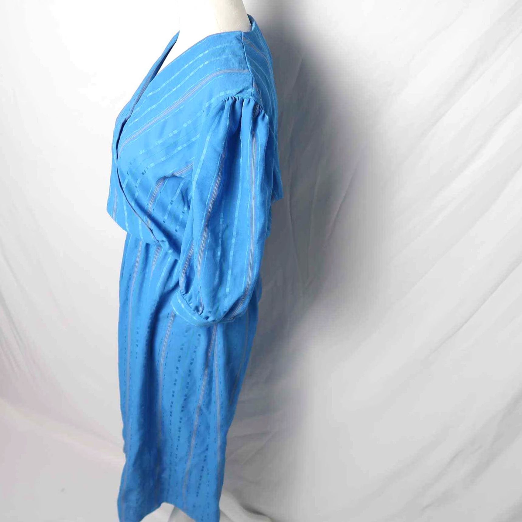 Vintage VINTAGE 80s Blue Striped Midi Blouson Dress 12 Size XL / US 12-14 / IT 48-50 - 4 Thumbnail
