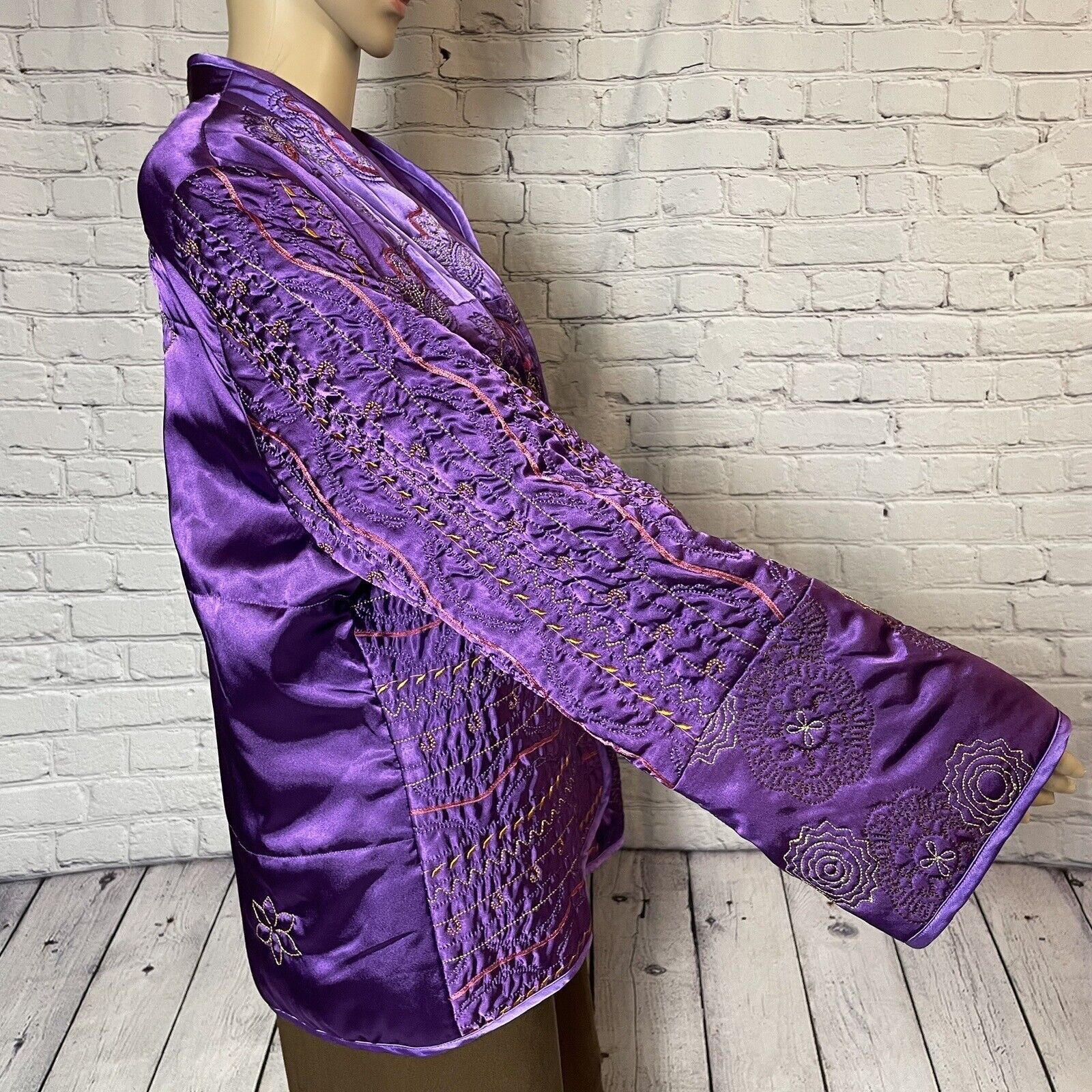 Other Diane Gilman Satin Purple Quilted Embroidered Jacket Size 1 Size XL / US 12-14 / IT 48-50 - 4 Thumbnail