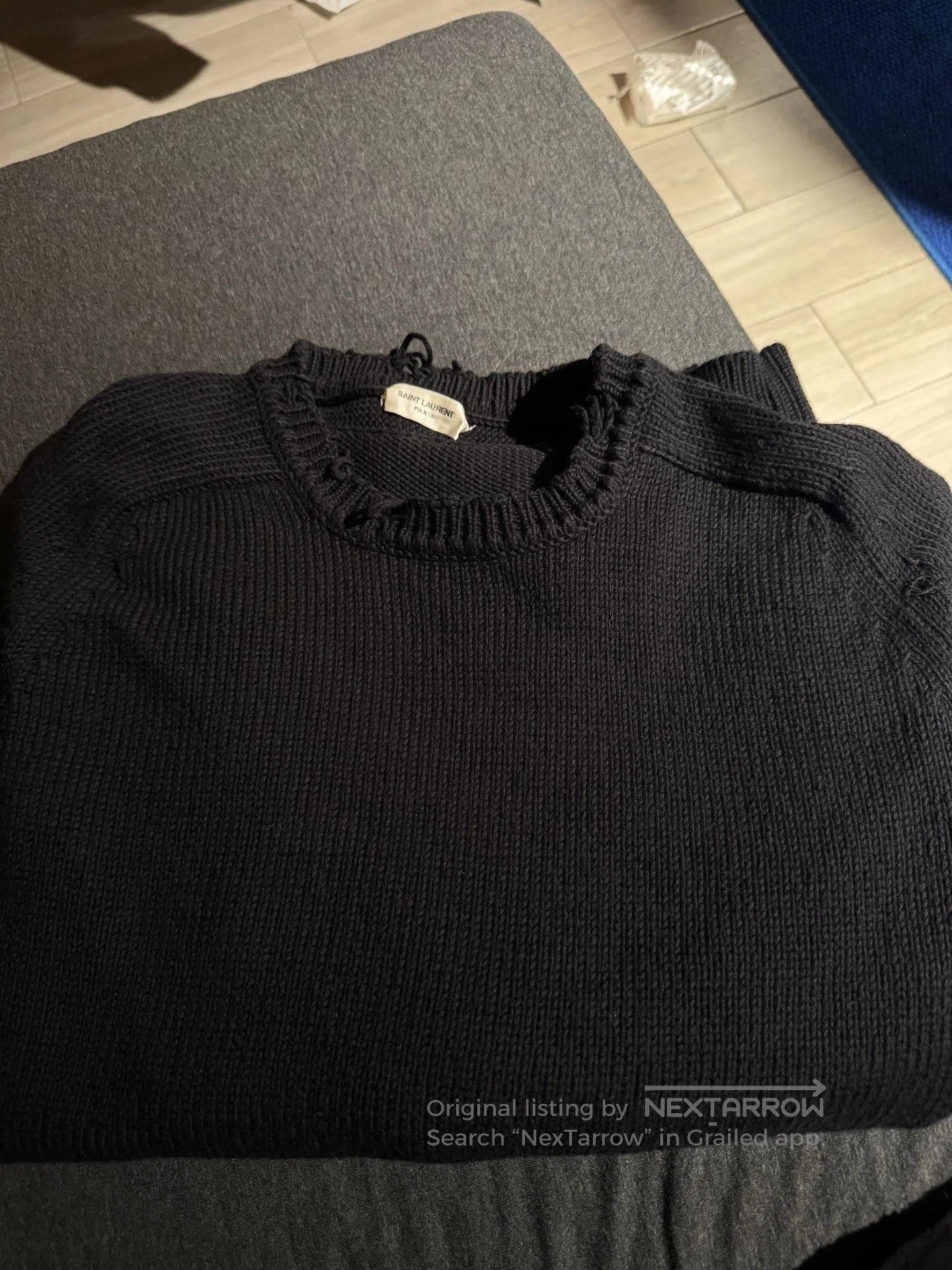 Saint Laurent Paris Saint Laurent Black Ribbed Ruffled Collar Sweater. Size US XL / EU 56 / 4 - 1 Thumbnail