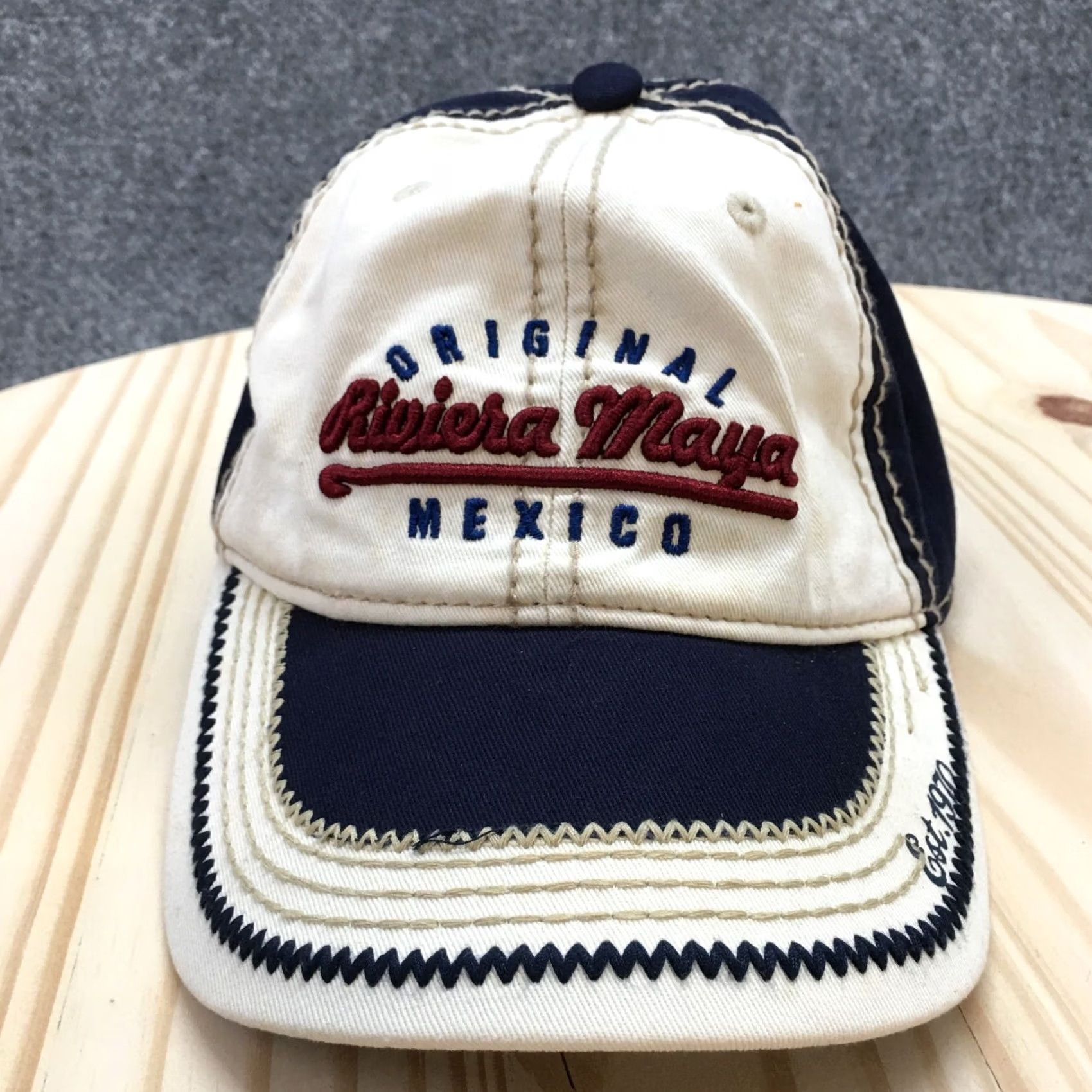 Vintage Caribbean Side Riviera Maya Baseball Cap Mens Blue White OS Embroidered Logo Size ONE SIZE - 2 Thumbnail