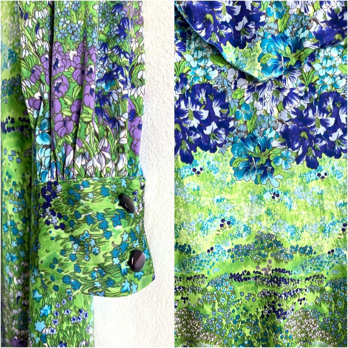 Vintage Vintage Cottagecore 70s Floral Midi Dress Size M / US 6-8 / IT 42-44 - 13 Thumbnail