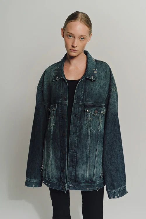 Balenciaga o1mt1gz0125 Pierced Jacket in Dark Ring Size S / US 4 / IT 40 - 2 Thumbnail
