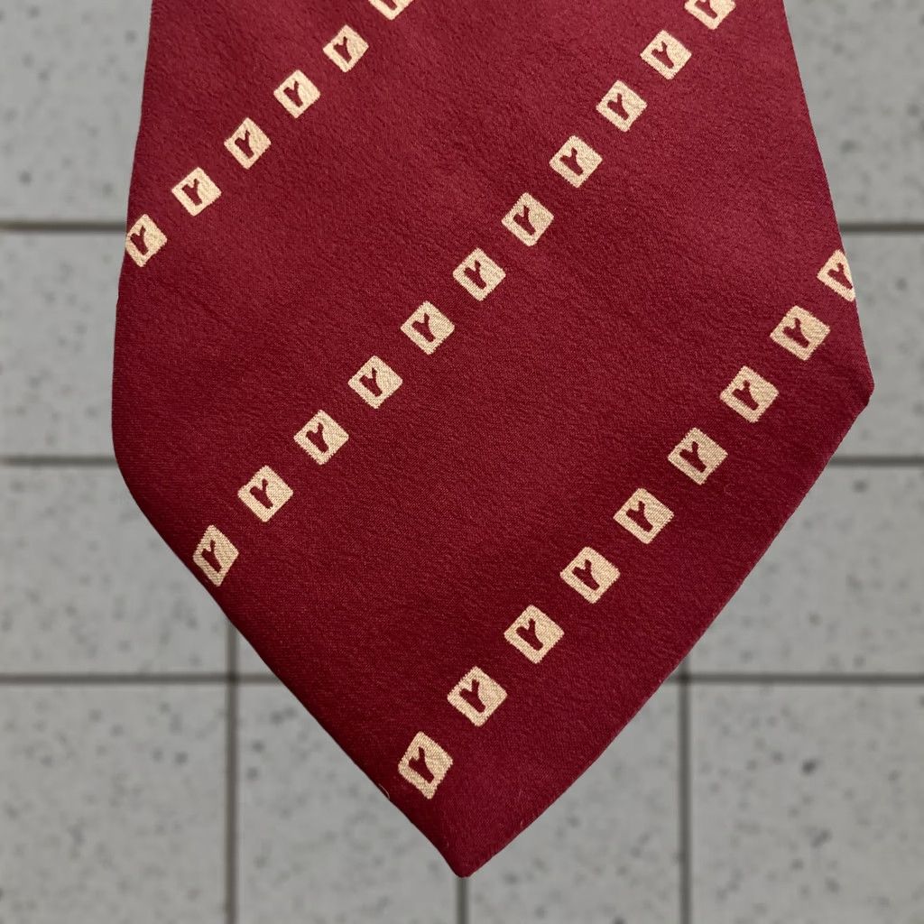 Vintage Renoma Paris France Silk Tie Red White R Motif Abstract Repp Stripe vtg 4x59 Capsule Wide Necktie Size ONE SIZE - 1 Thumbnail
