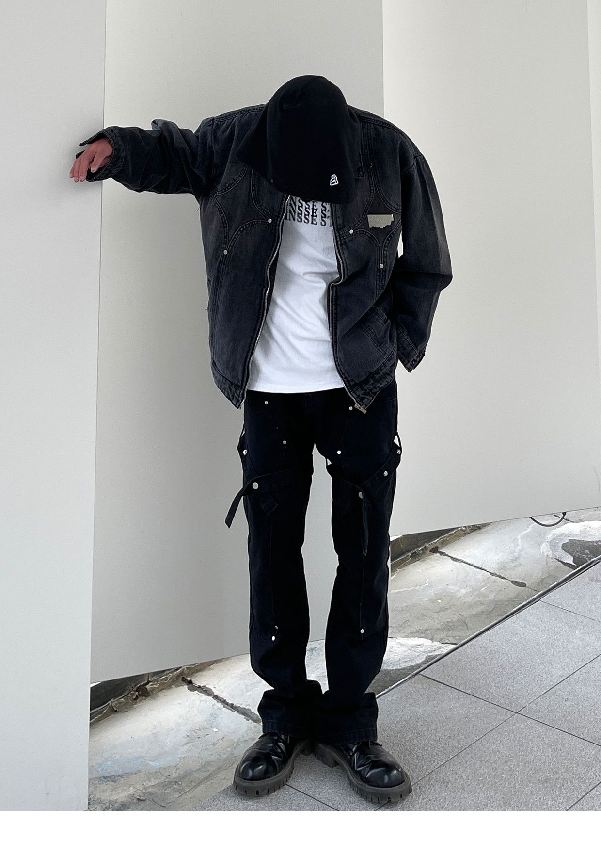 utility double knee flared punk grunge pants