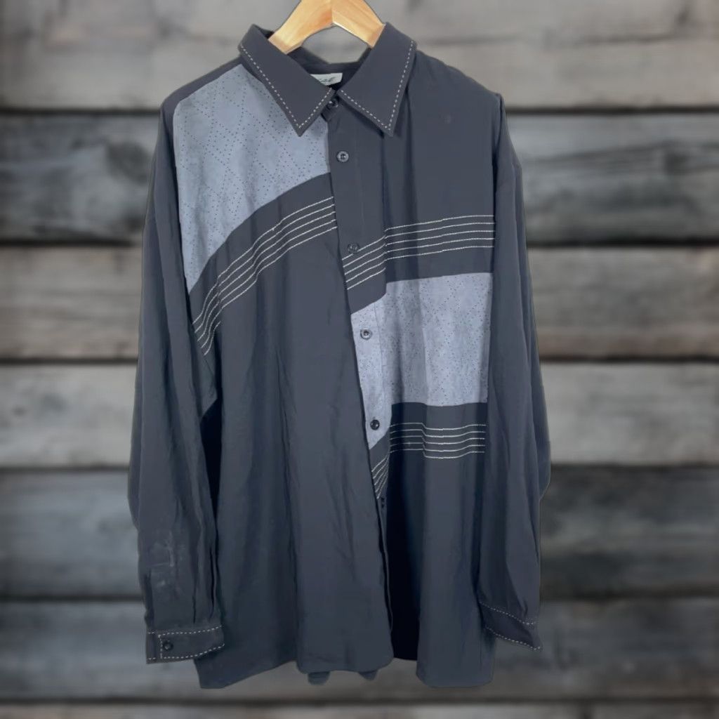 Vintage VINTAGE Abstract Pattern Shirt Men 4XL Black Gray Faux Suede Panel Y2K Style Button-Up Long Sleeve Geometric 90s Hip Hop Retro Mens Size US XXL / EU 58 / 5 - 1 Thumbnail