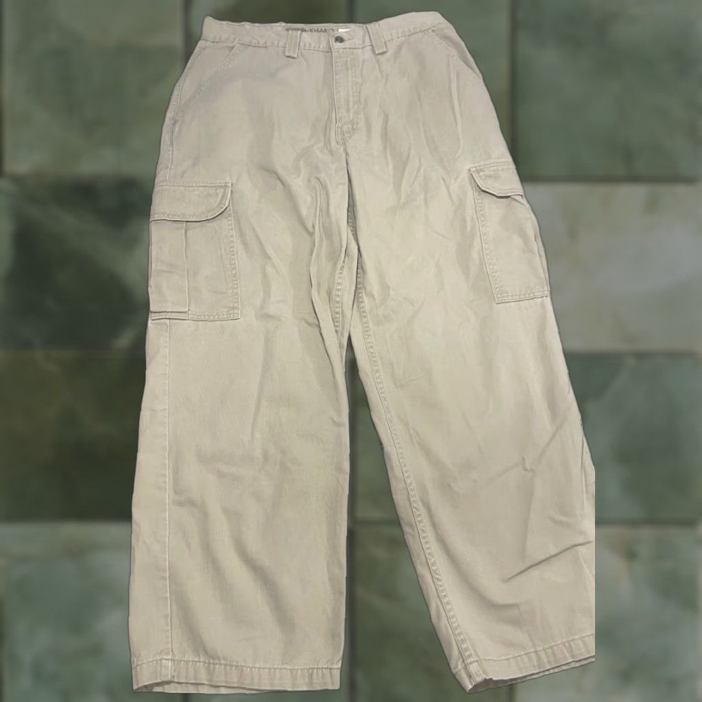 Levi's VINTAGE Levi's Silvertab Cargo Pants Mens 33x29 Beige 90s City Grunge Hip Hop USA Logo Relaxed Wide-Leg Canvas Cotton Front Flat Pocket Cargo Zip Size US 33 - 1 Thumbnail