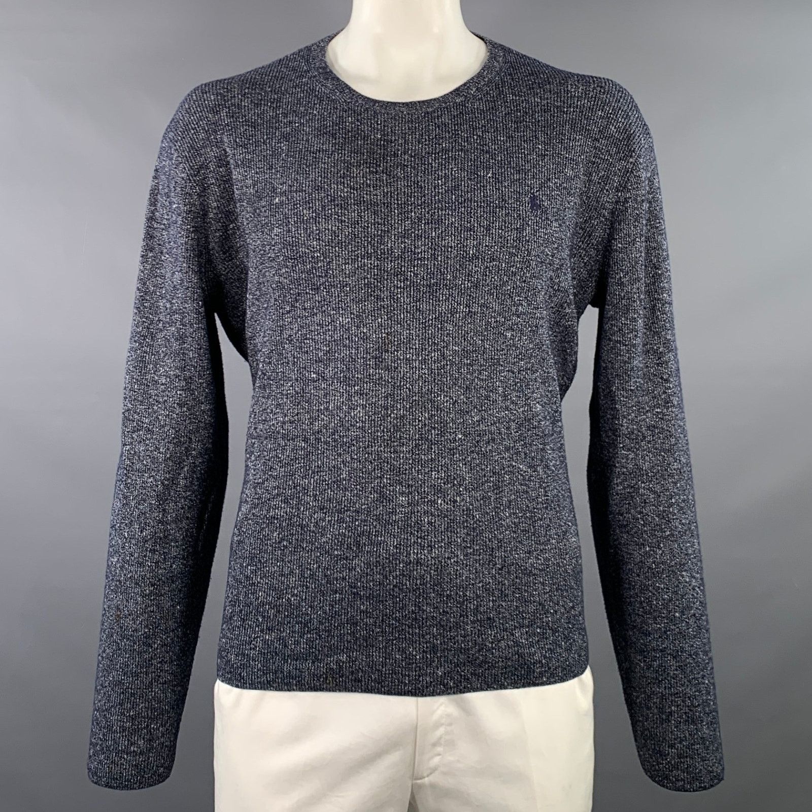 Polo Ralph Lauren L Navy White Heather Linen Wool Cotton Crew Neck Sweater Size US L / EU 52-54 / 3 - 1 Thumbnail
