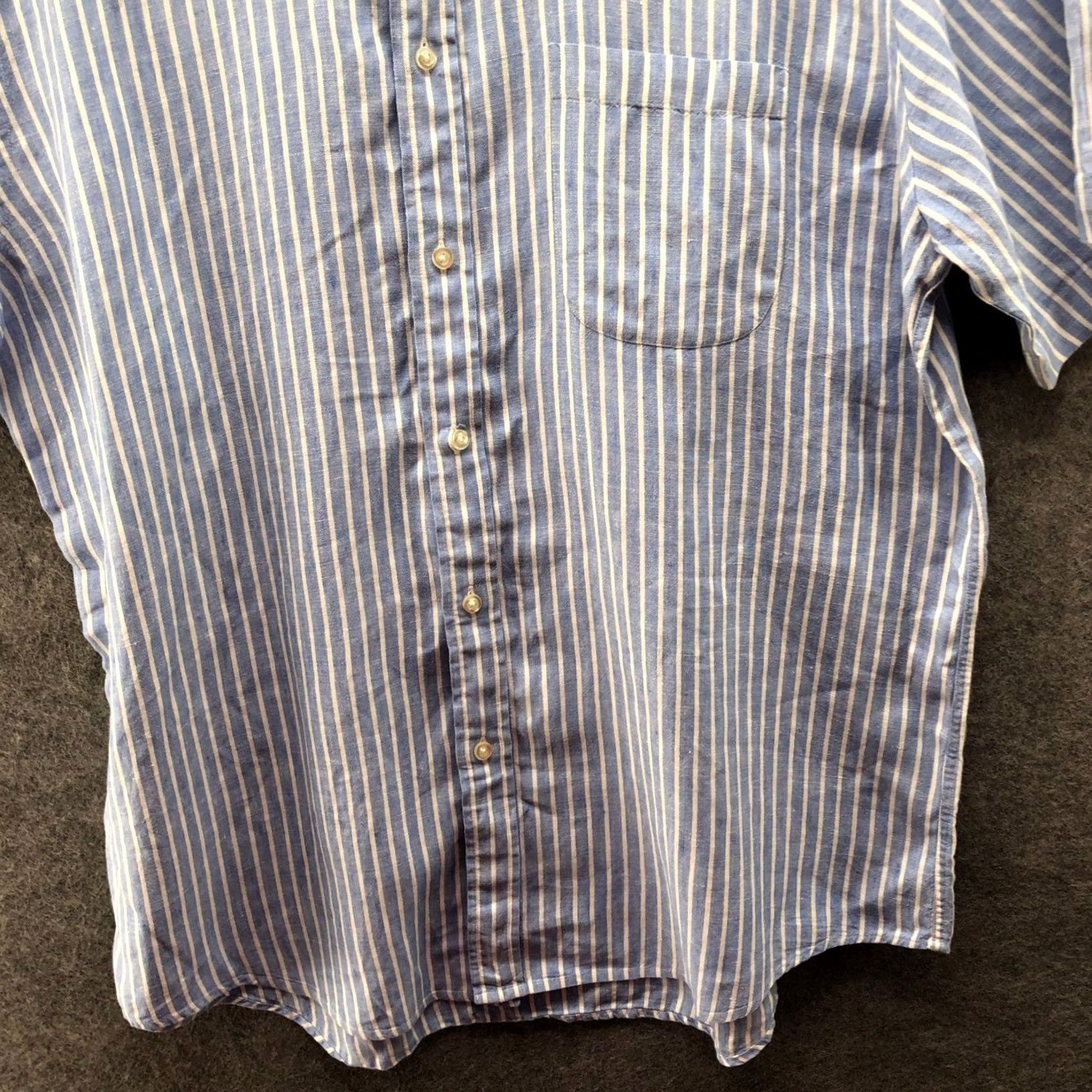 Lands' End Lands' End Short Sleeve Shirt Mens L Blue White Stripe Button-Down 100% Linen Size US L / EU 52-54 / 3 - 7 Thumbnail