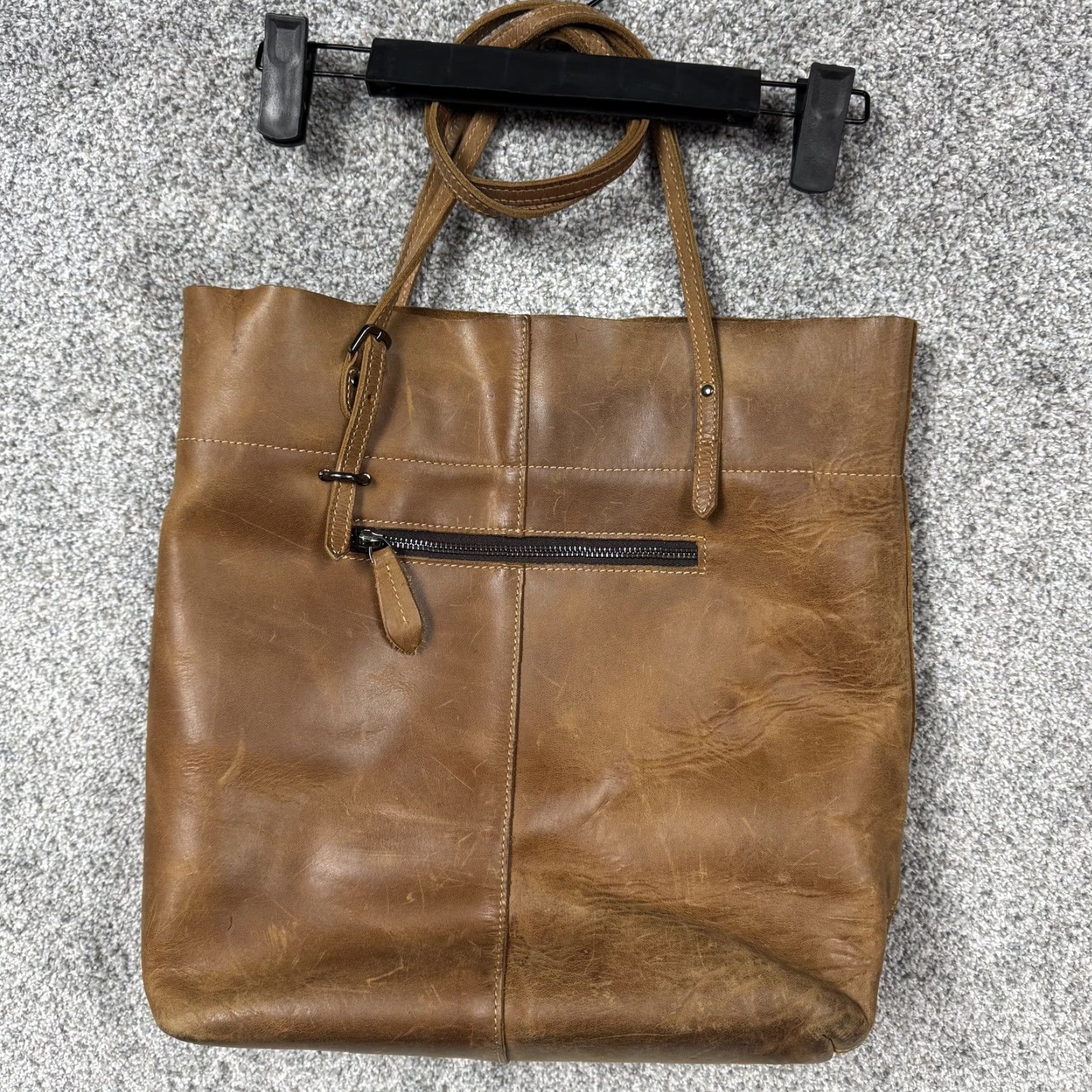 Vintage S-ZONE Distressed Leather Tote Bag Large Brown Zip Shoulder Bag Womens Size ONE SIZE - 2 Thumbnail
