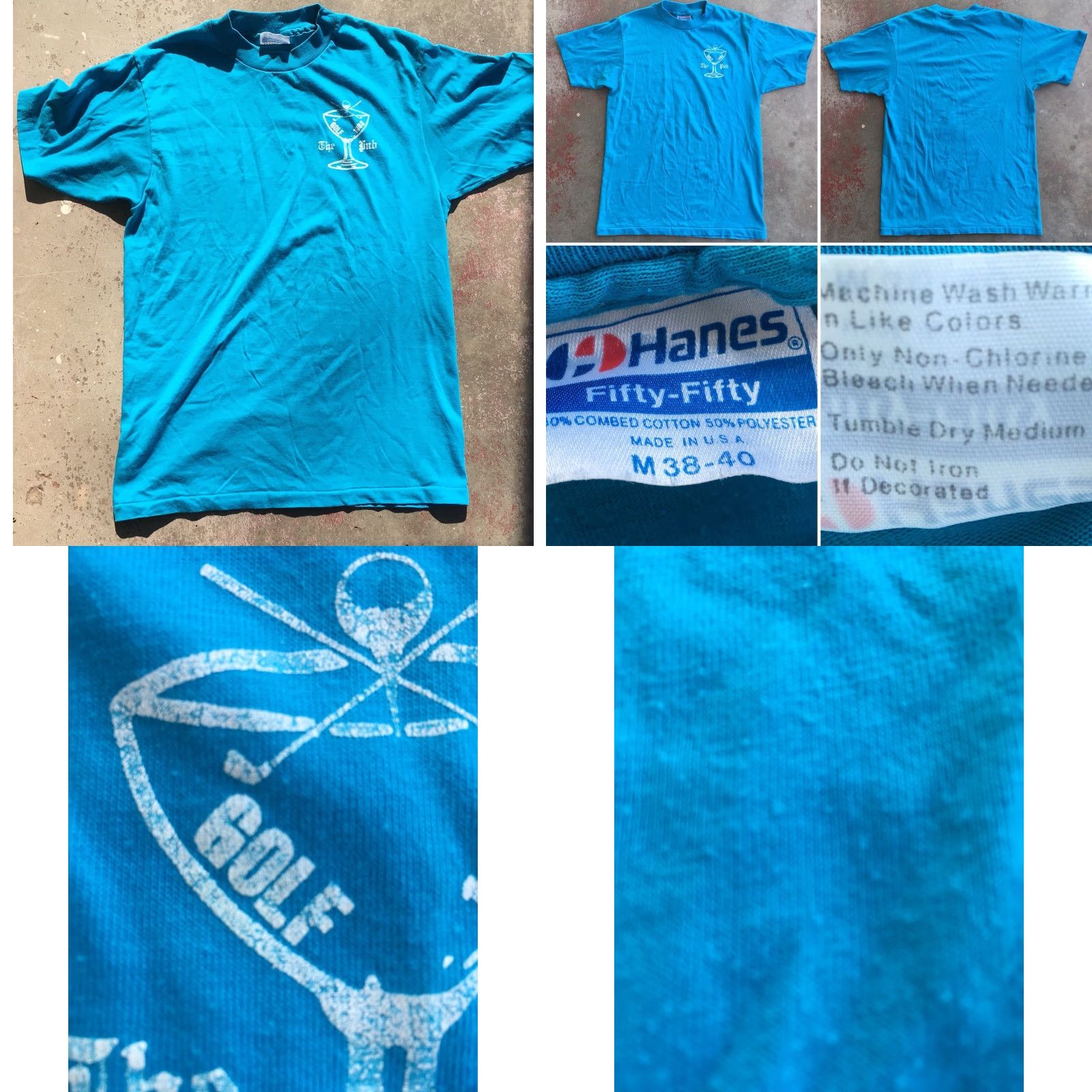Hanes VINTAGE Hanes Fifty Fifty The Pub GOLF 1988 T Shirt 80s Made In USA Size M Blue Short Sleeve Mens Graphic Tee Size US M / EU 48-50 / 2 - 8 Thumbnail