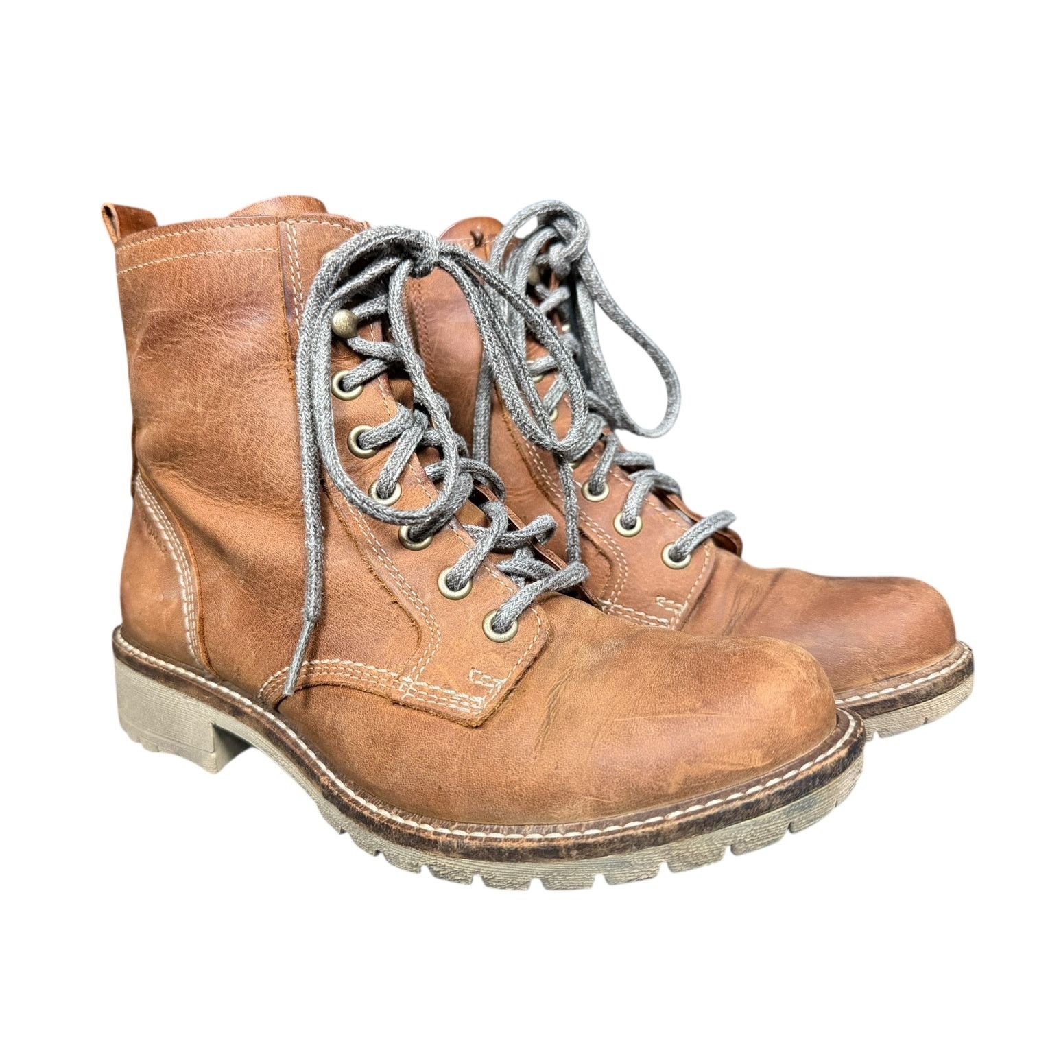 Ecco Ecco Brown Leather Lace-Up Zip Combat Boots US 6.5 EU 37 Size US 6.5 / IT 36.5 - 1 Thumbnail
