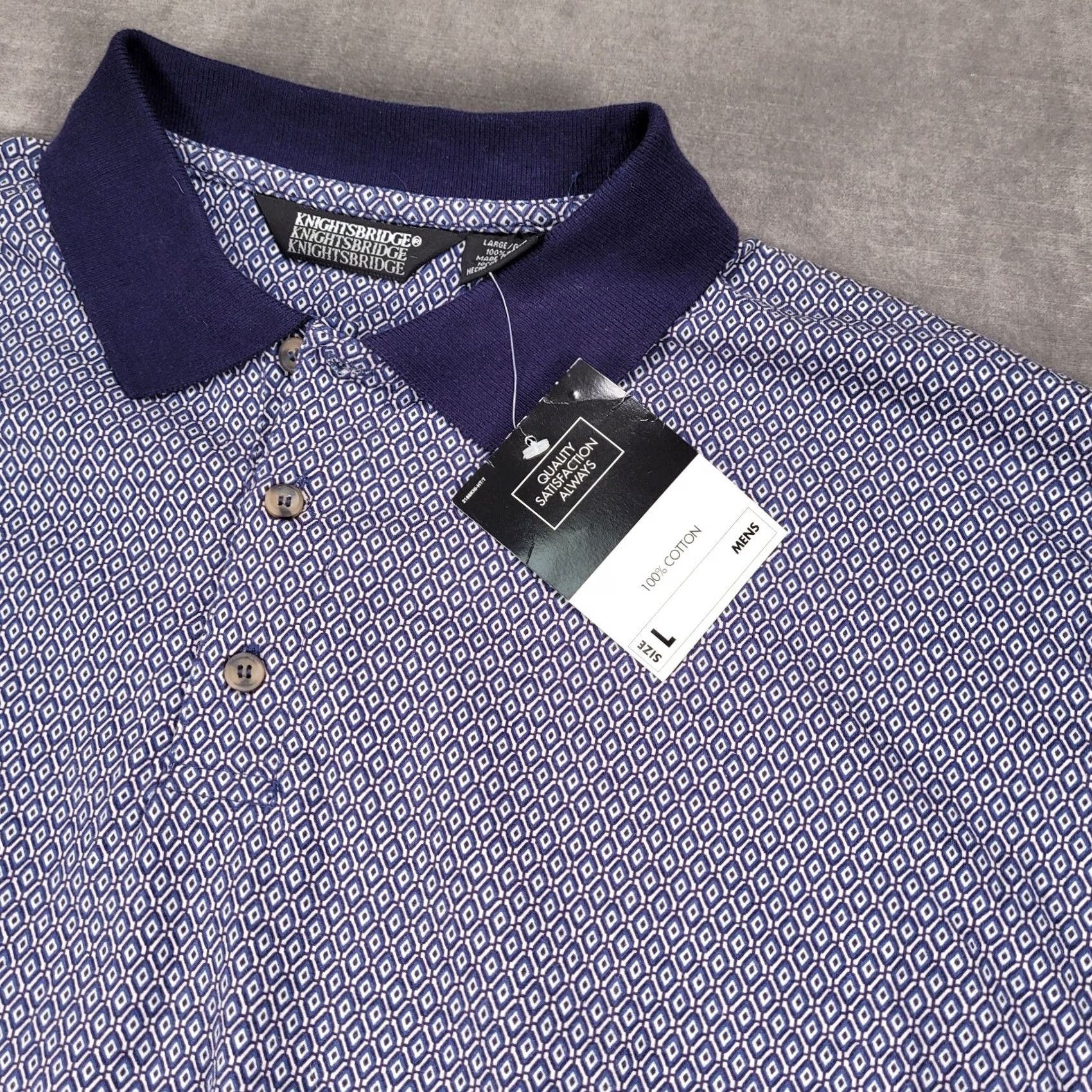 Vintage Knightsbridge Polo Shirt Geometric Print Short Sleeve Casual Top Large Blue Mens Size US L / EU 52-54 / 3 - 4 Thumbnail