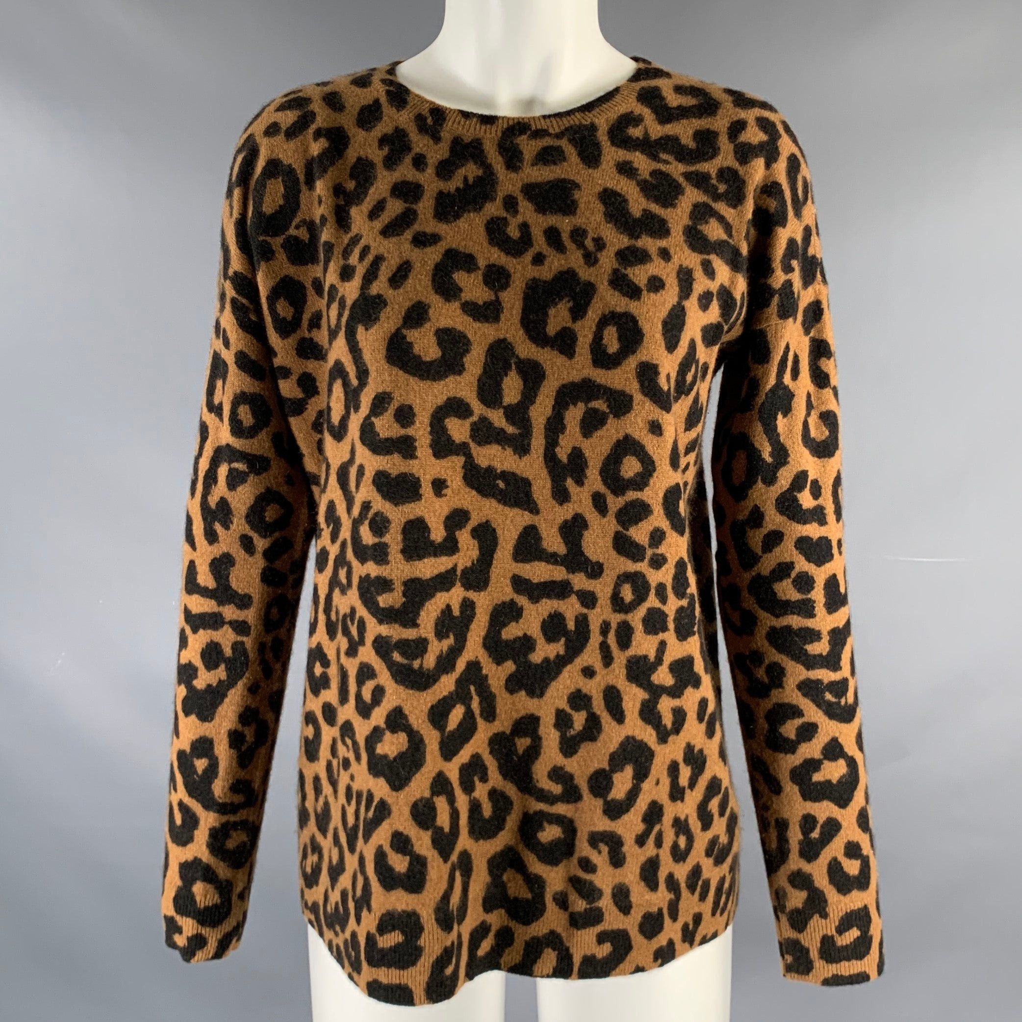 image of Saks Fifth Avenue Brown Black Cashmere Animal Print Pullover, Women's (Size Small)