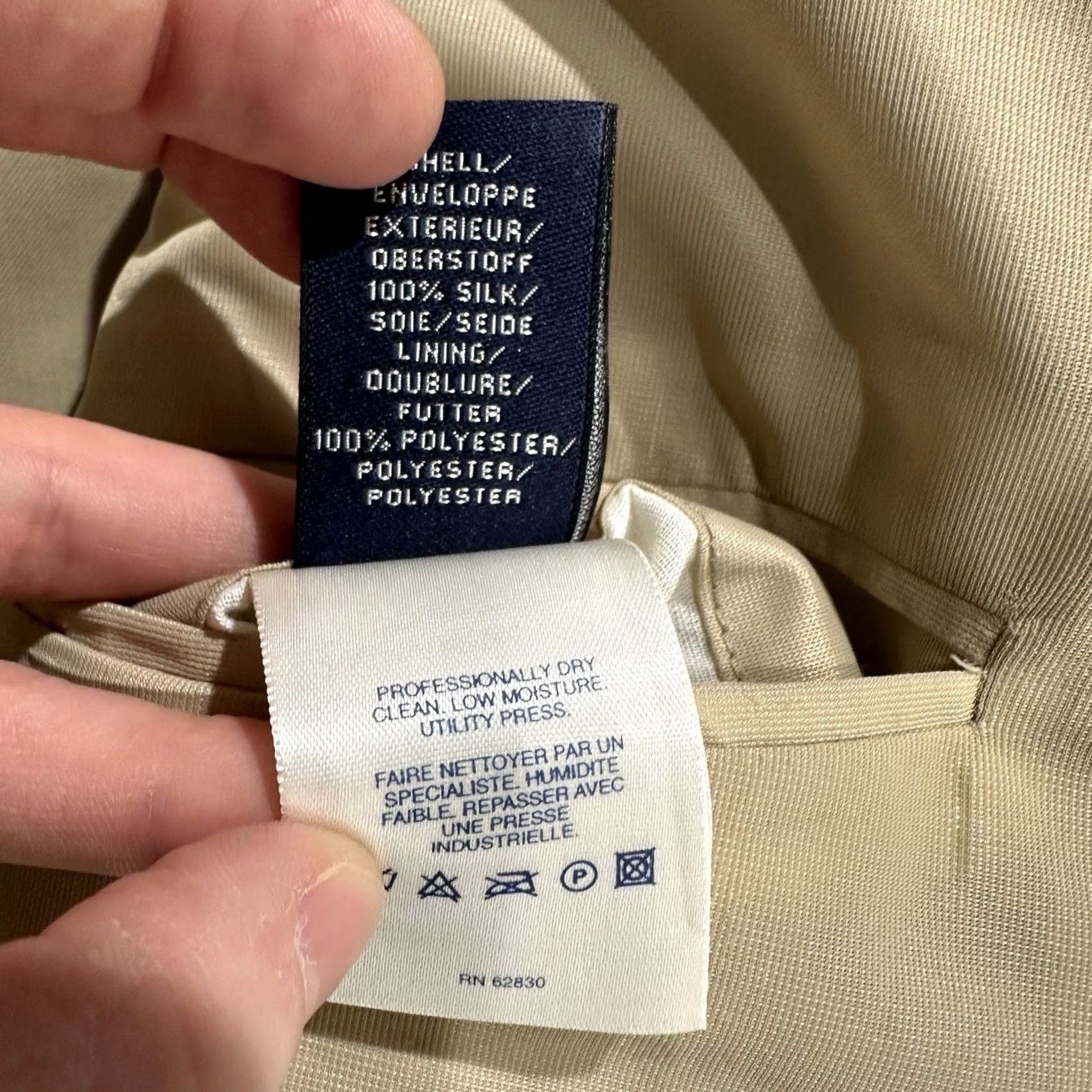 Lands' End VINTAGE Lands' End Blazer Sport Coat Mens 42L Beige Silk Stains GUC Jacket Single-Breasted Two-Button Notch 2 Piece Tailored Regular Mens Size 42R - 6 Thumbnail