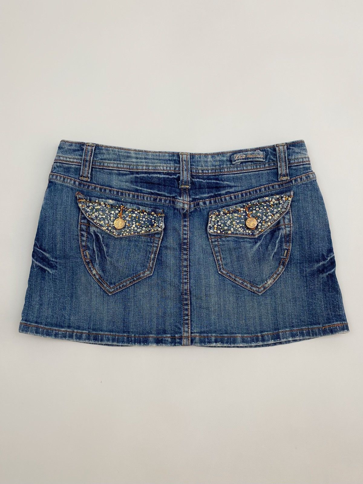 Vintage Y2K Vintage Z Co. Rhinestone Washed Denim Mini Skirt Size 28" / US 6 / IT 42 - 4 Thumbnail