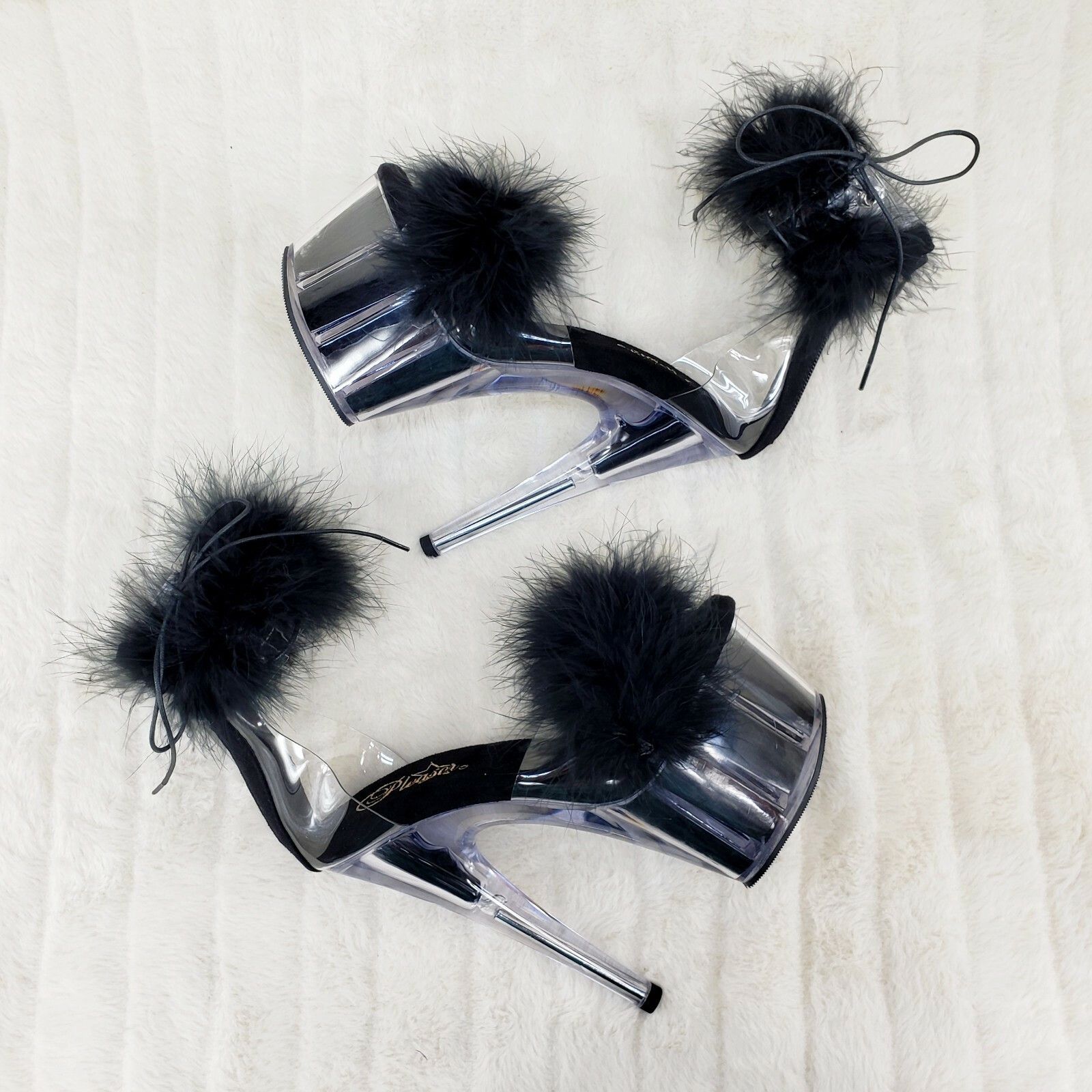 Adore 724 Black Marabou Platform Shoes Sandals 7
