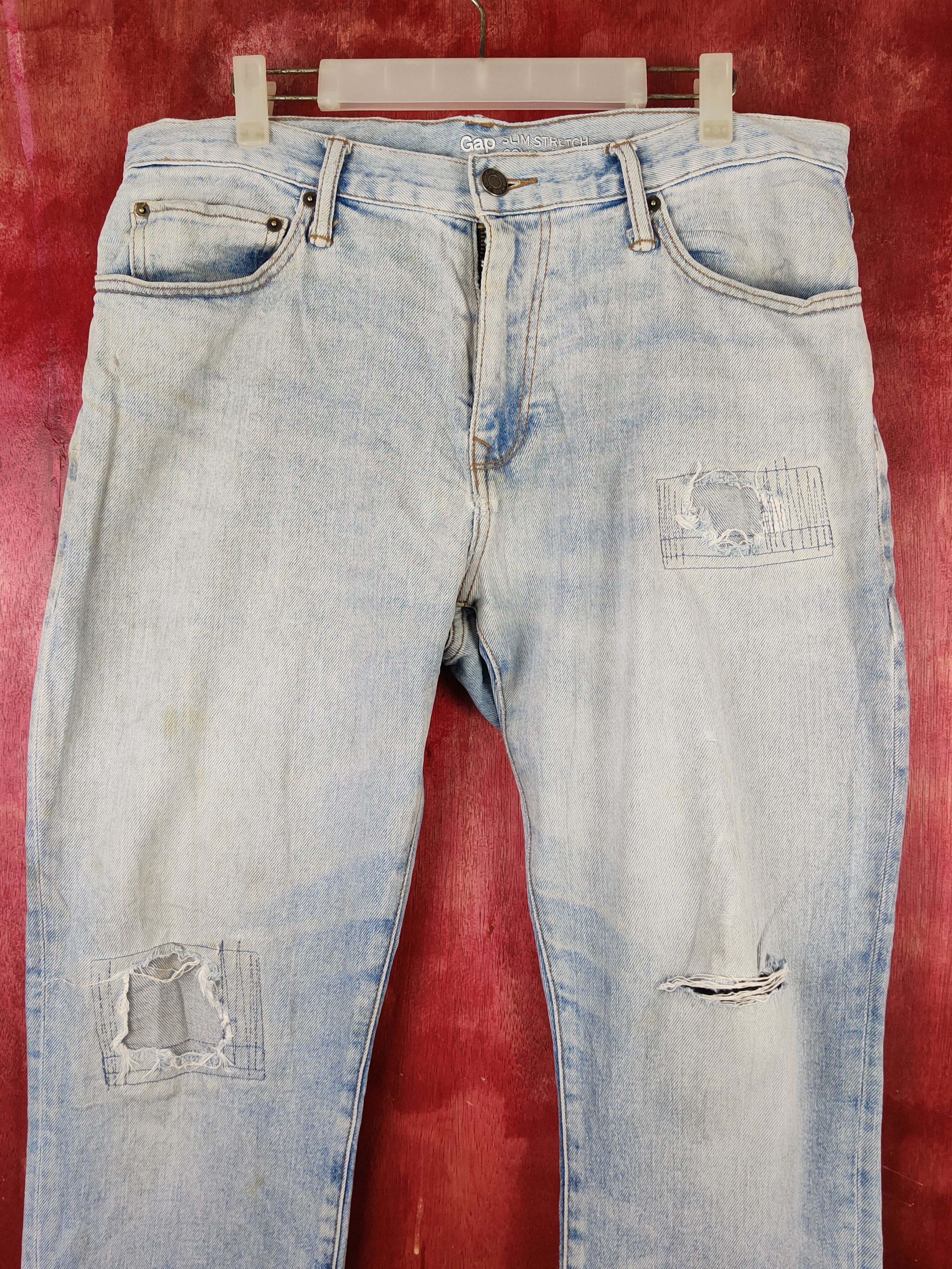 Gap Gap Blue Faded Distressed Ripped Slim Stretch Jeans #S1680 Size US 34 / EU 50 - 2 Thumbnail