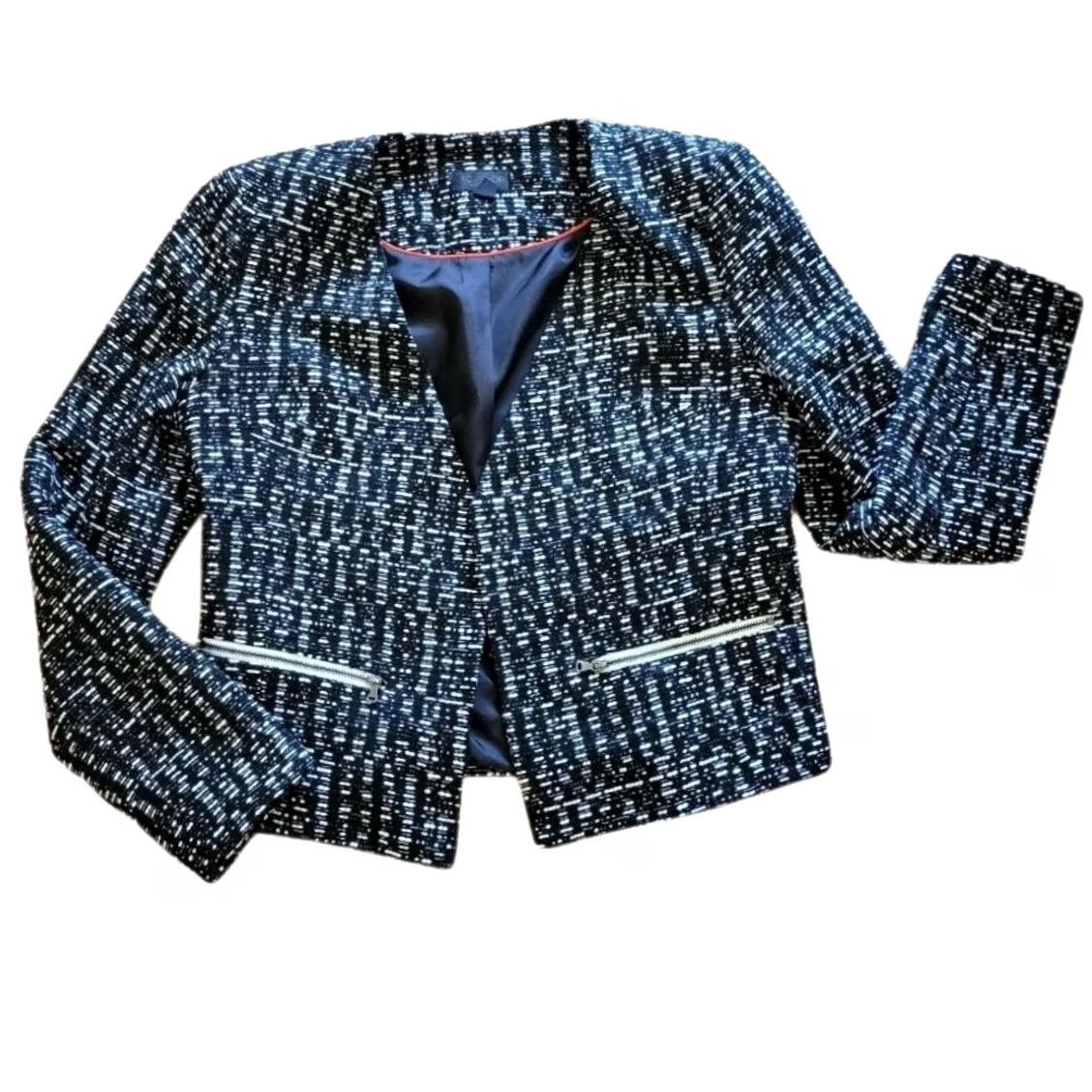 Topshop Topshop Blazer Womens 6 Black White Tweed Open Front Career Business Suit Jacket Shirt Ladies Blazer Womens Classic Vintage false Size M / US 6-8 / IT 42-44 - 2 Thumbnail