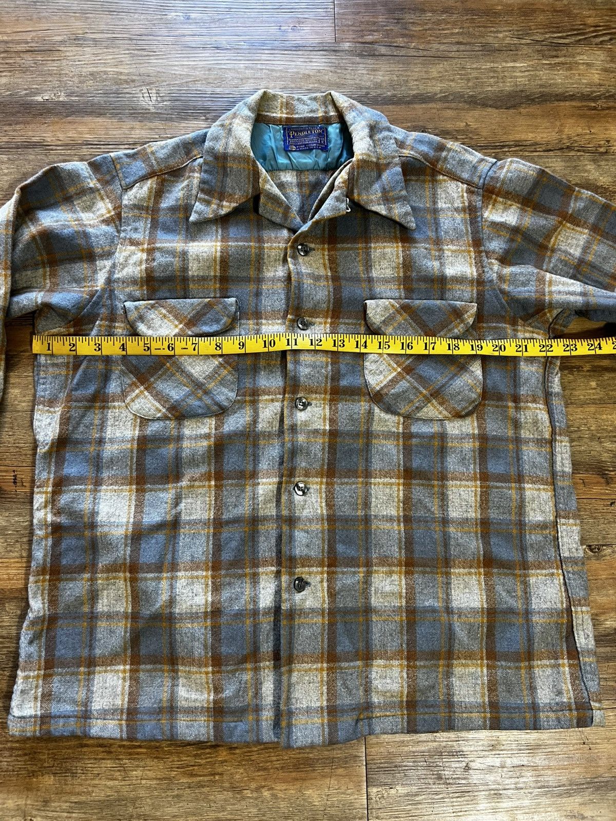 Flannel Vintage 1960's-1970's Pendleton Wool Grey/ Rust Plaid Shirt Size US M / EU 48-50 / 2 - 10 Thumbnail