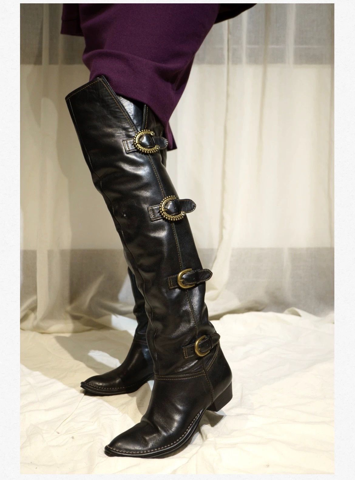 Anna Sui ANNASUI 1990s Magic Buckle Low Heel Boots 36-37 Size US 6 / IT 36 - 3 Thumbnail