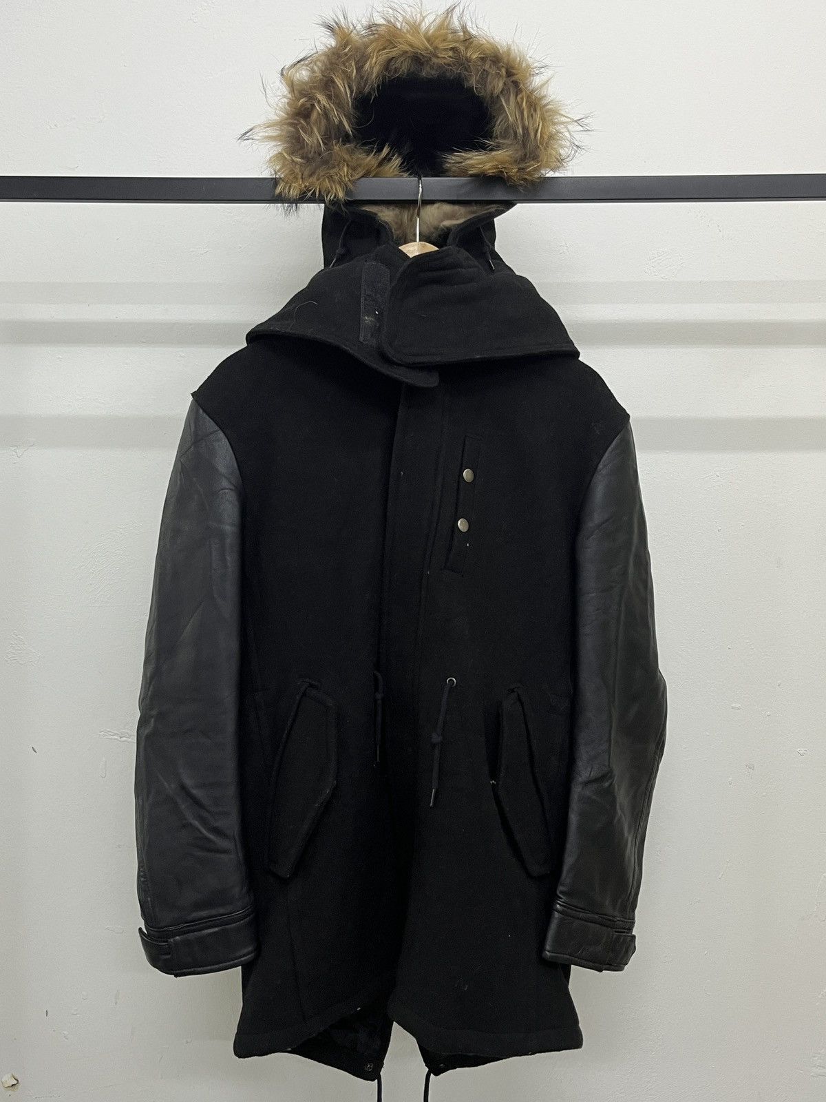 JACKROSE Jackrose Puffer Leather Jacket Attach Fur Hoodie | Grailed