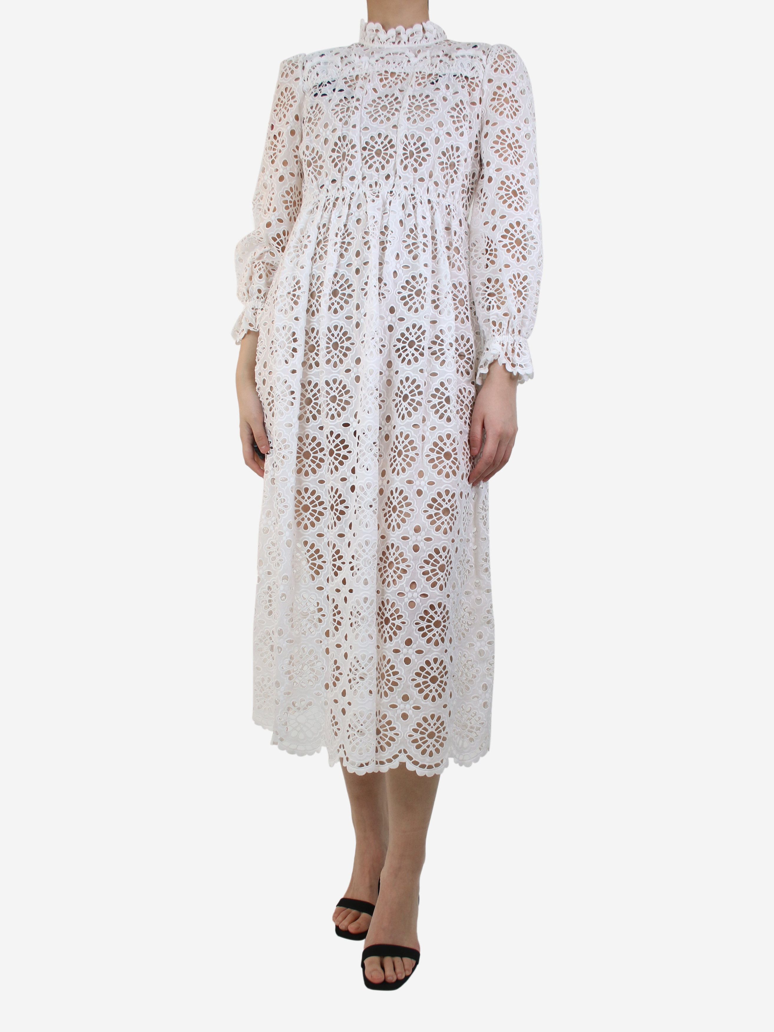 image of Diane Von Furstenberg White Lace Midi Dress - Size Uk 8, Women's