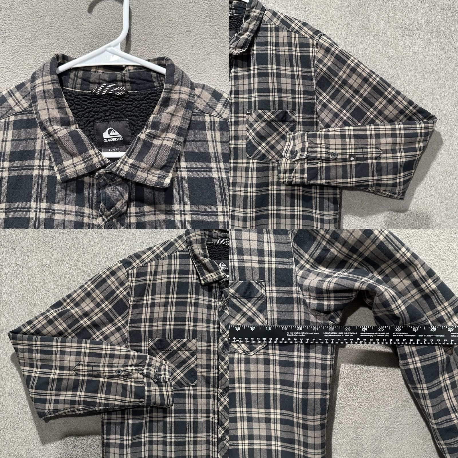 Quiksilver Quiksilver Shirt Mens Large Black Beige Plaid Flannel Button Up Size US L / EU 52-54 / 3 - 8 Thumbnail