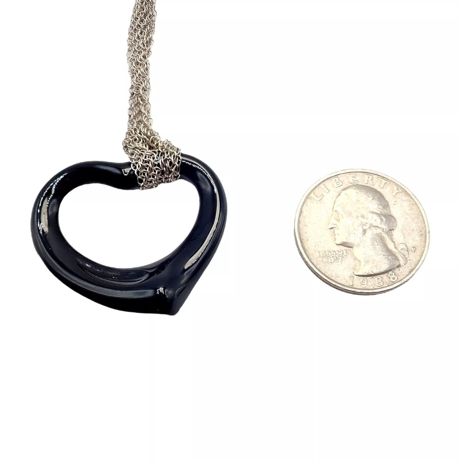 Tiffany & Co. Tiffany & Co Silver Open Onyx Heart Pendant 28" Necklace Size ONE SIZE - 4 Thumbnail
