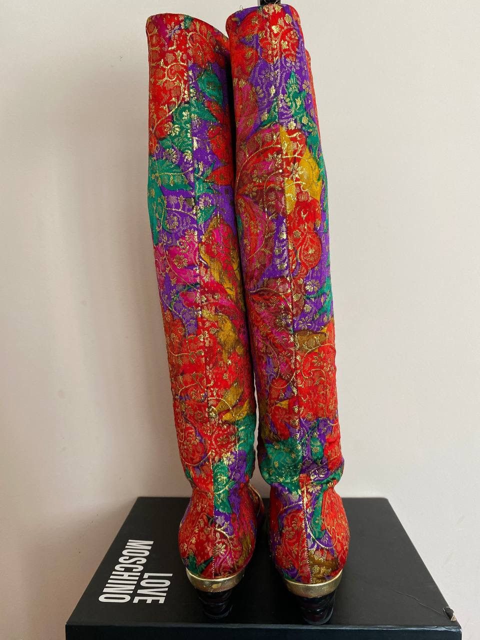 Escada 1980s Escada Red Purple and Green Gold Lamé Brocade Boots Size US 8 / IT 38 - 4 Thumbnail