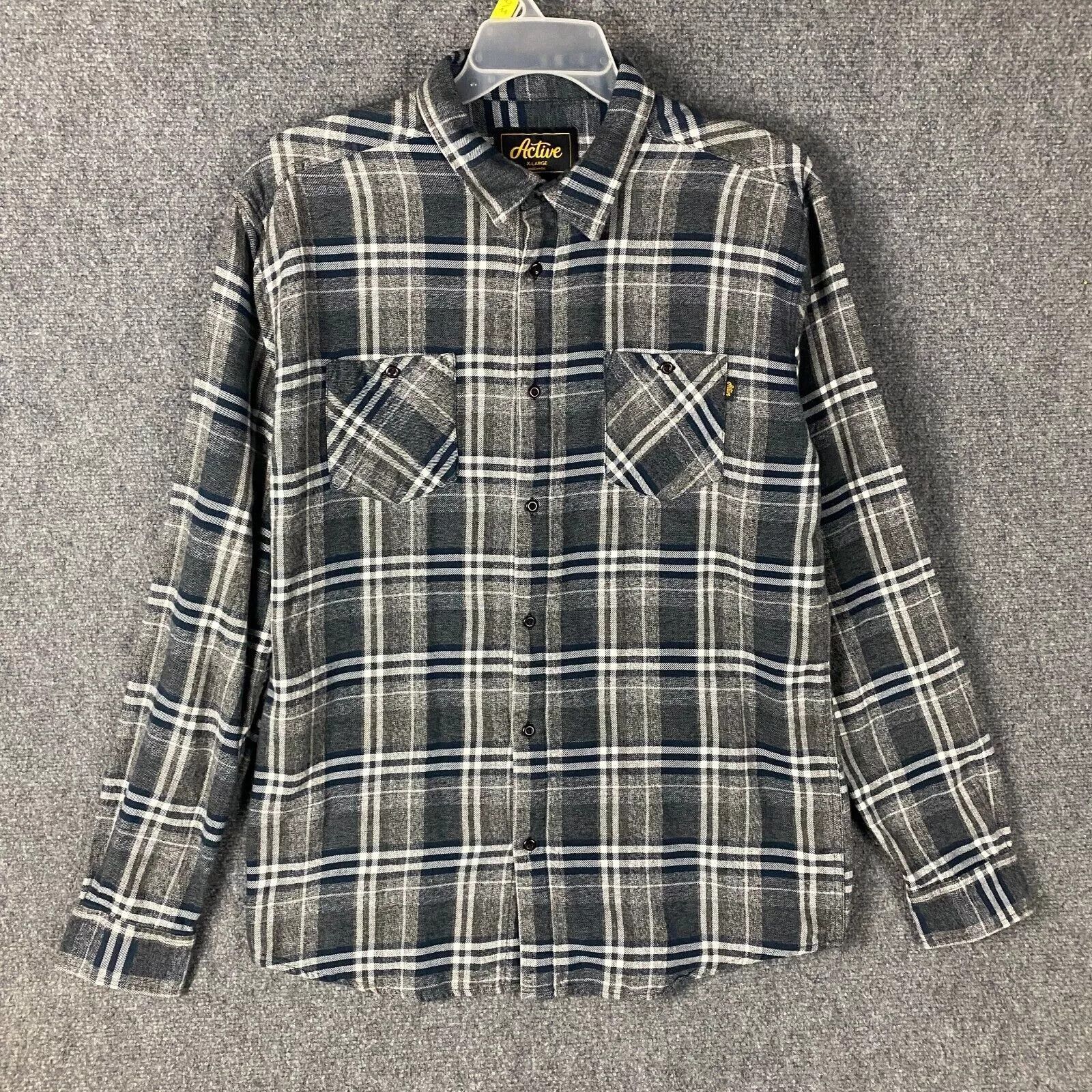 Other Active Flannel Men's Shirt Gray Plaid Adults 100% Cotton XL Size US XL / EU 56 / 4 - 1 Thumbnail