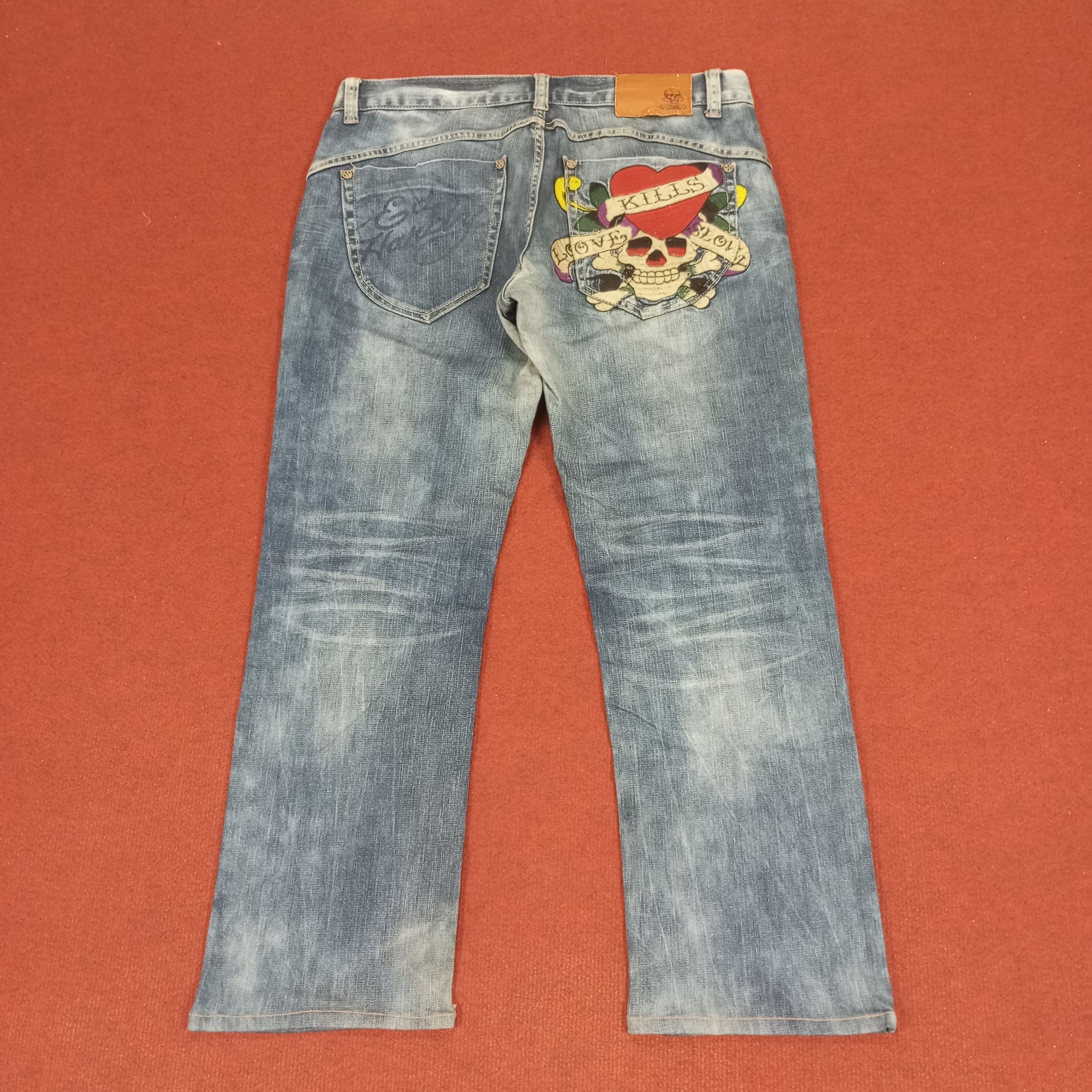 Christian Audigier × Ed Hardy × Vintage Ed Hardy Skulls Design Streetwear Style Jeans Size US 35 - 1 Thumbnail