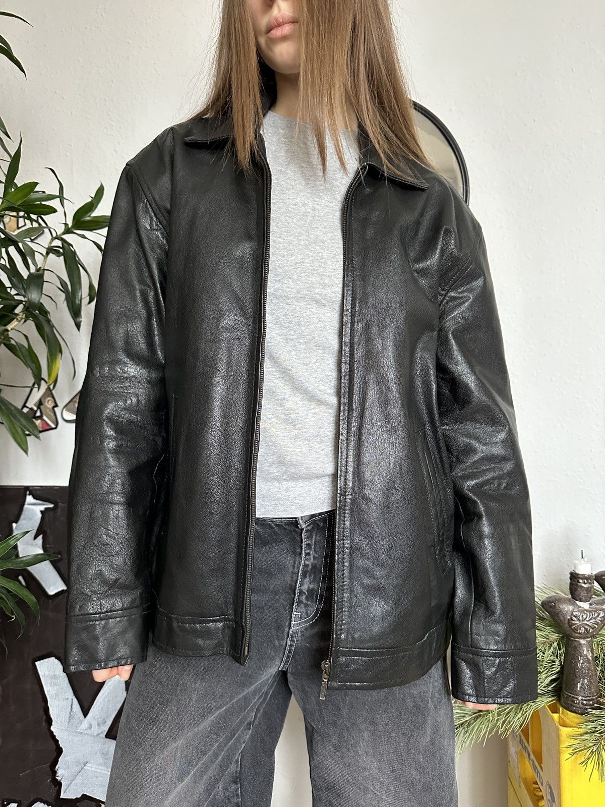 Genuine Leather × Vintage Y2K Real Leather Grunge Oversized Jacket 90s Size US L / EU 52-54 / 3 - 8 Thumbnail