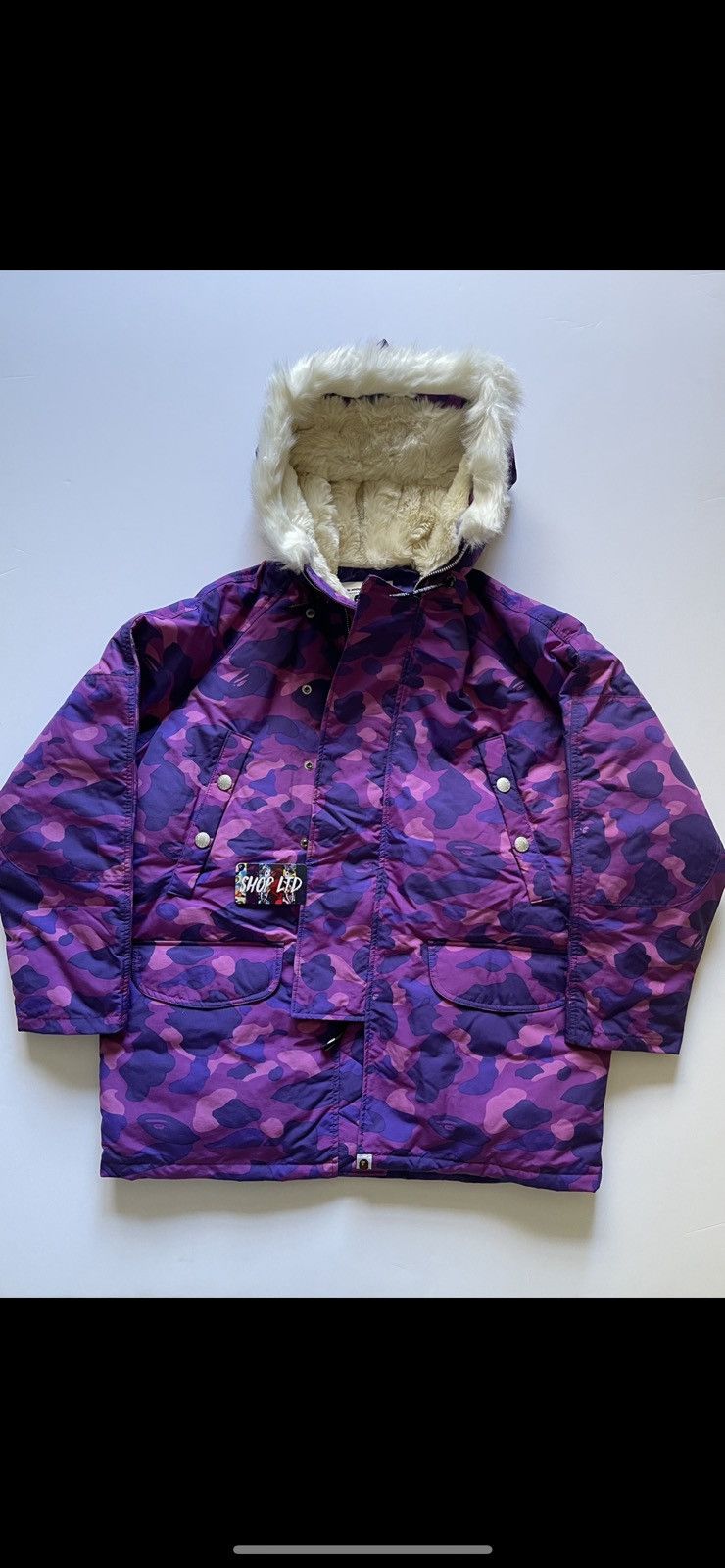 image of Bape Color Camo Down Hoodie Jacket (2006) in Purple, Men's (Size Small)