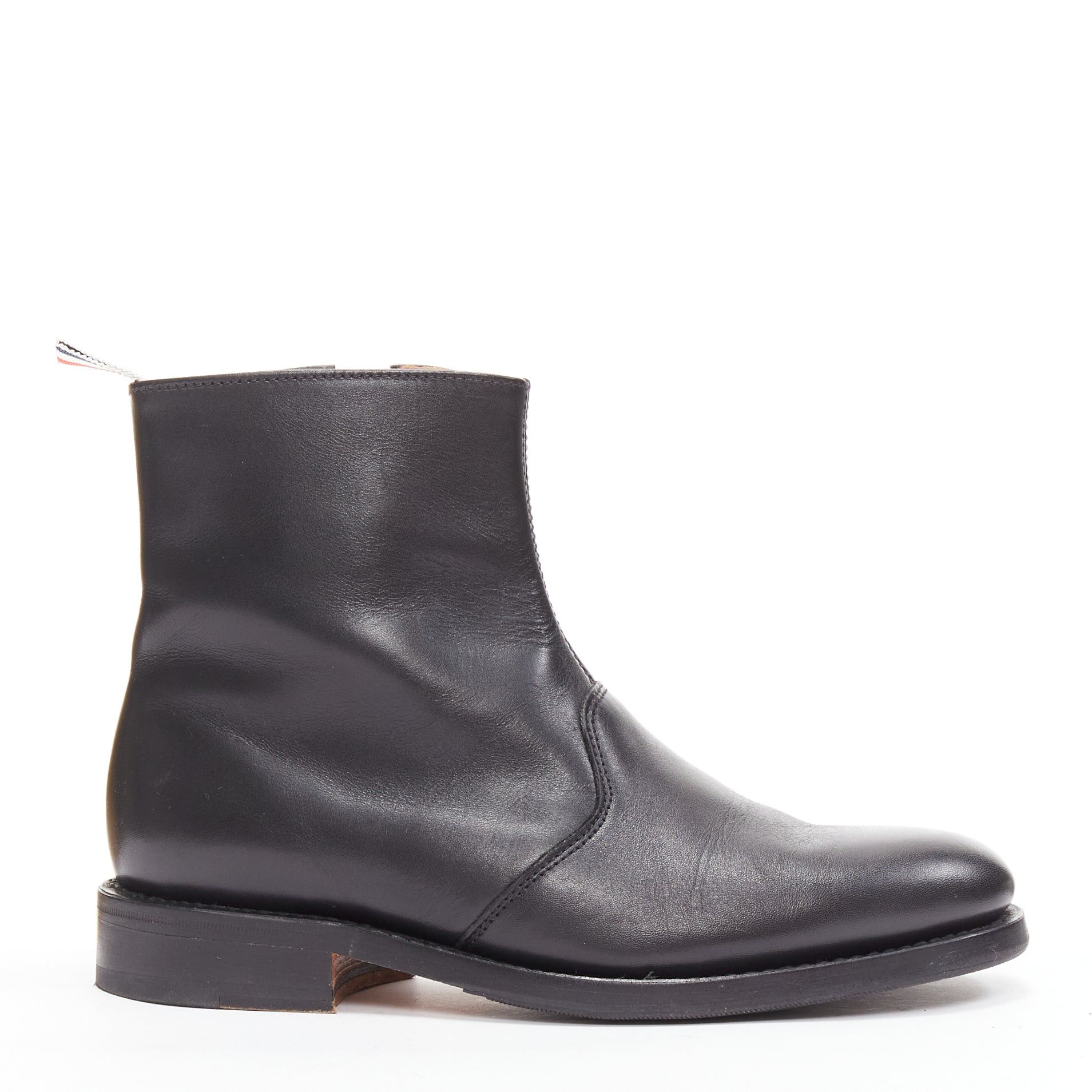 Thom Browne THOM BROWNE black leather red blue tab minimal zip ankle boots EU38 Size US 8 / IT 38 - 1 Thumbnail