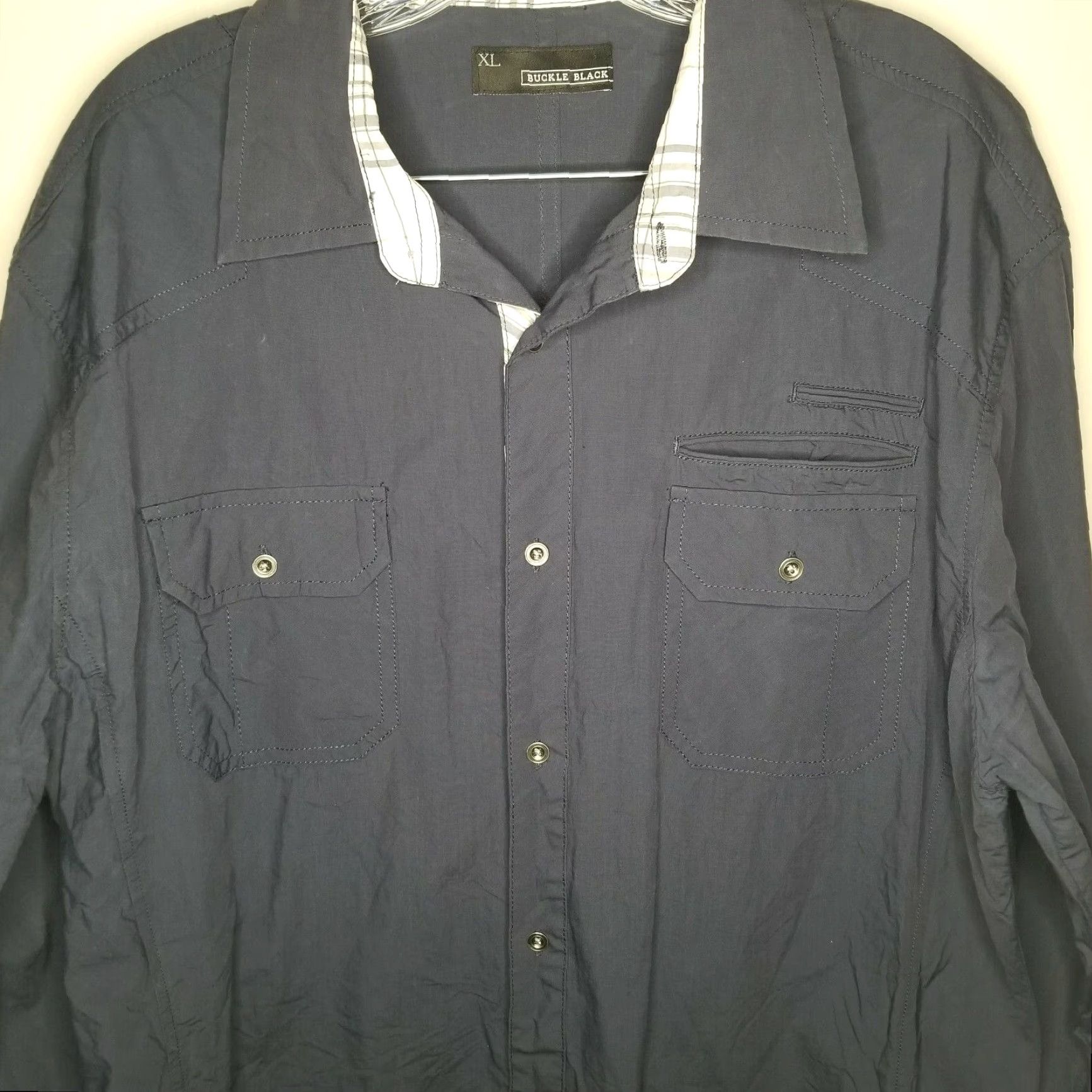 Buckle Black Buckle Black Mens Athletic Fit Button Up Blue Long Sleeve Size XL Mens Size US XL / EU 56 / 4 - 2 Thumbnail