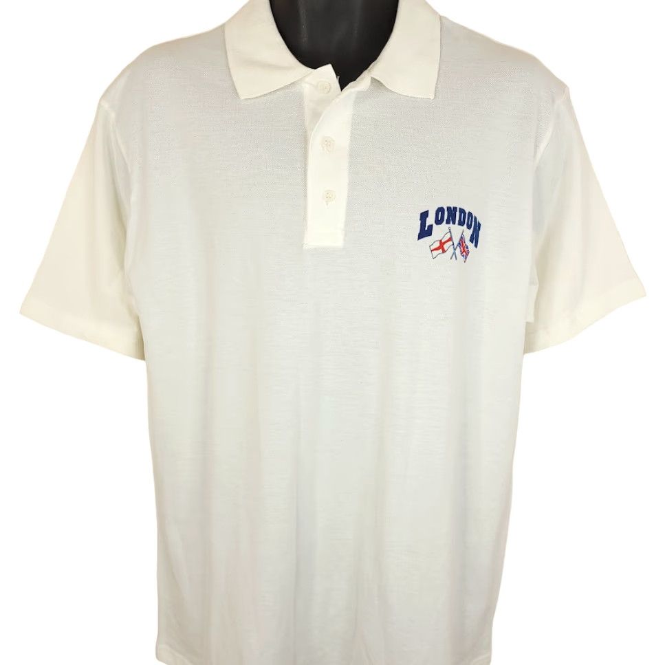Vintage VINTAGE London Polo Shirt Mens Size Large 90s United Kingdom UK England Travel Starworld White Cotton Button-Up Short Sleeve Collared 90s Mens Size US L / EU 52-54 / 3 - 2 Thumbnail