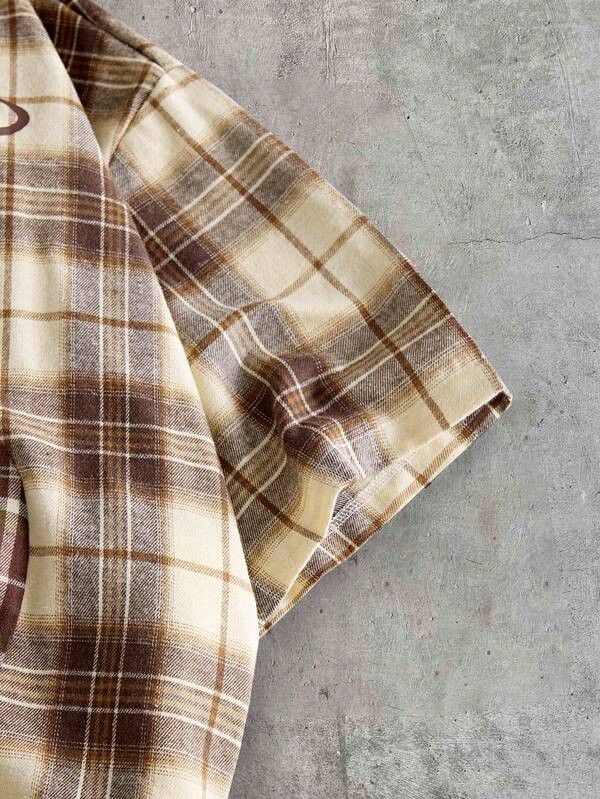 Japanese Brand Brown & Cream Asymmetrical Design Flannel Shirt Size US L / EU 52-54 / 3 - 5 Thumbnail