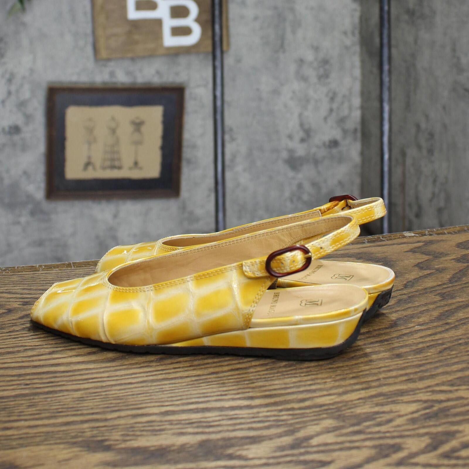 Bruno Magli Bruno Magli Womens Leather Low Wedge Strap Sandals Yellow 6B Size US 6 / IT 36 - 2 Thumbnail
